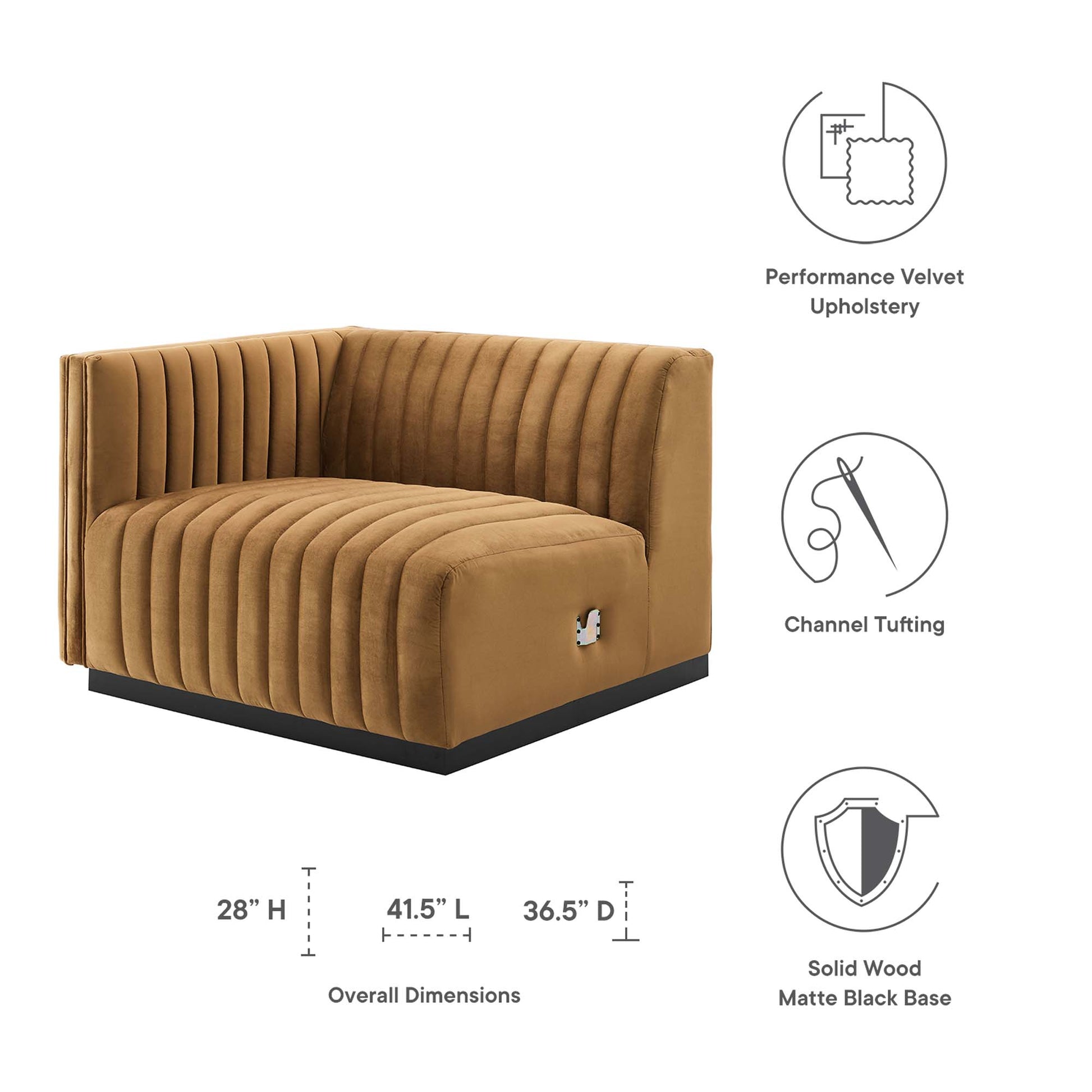 Conjure Channel Tufted Performance Velvet Left-Arm Chair - Black Emerald