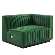 Conjure Channel Tufted Performance Velvet Right-Arm Chair - Black Emerald