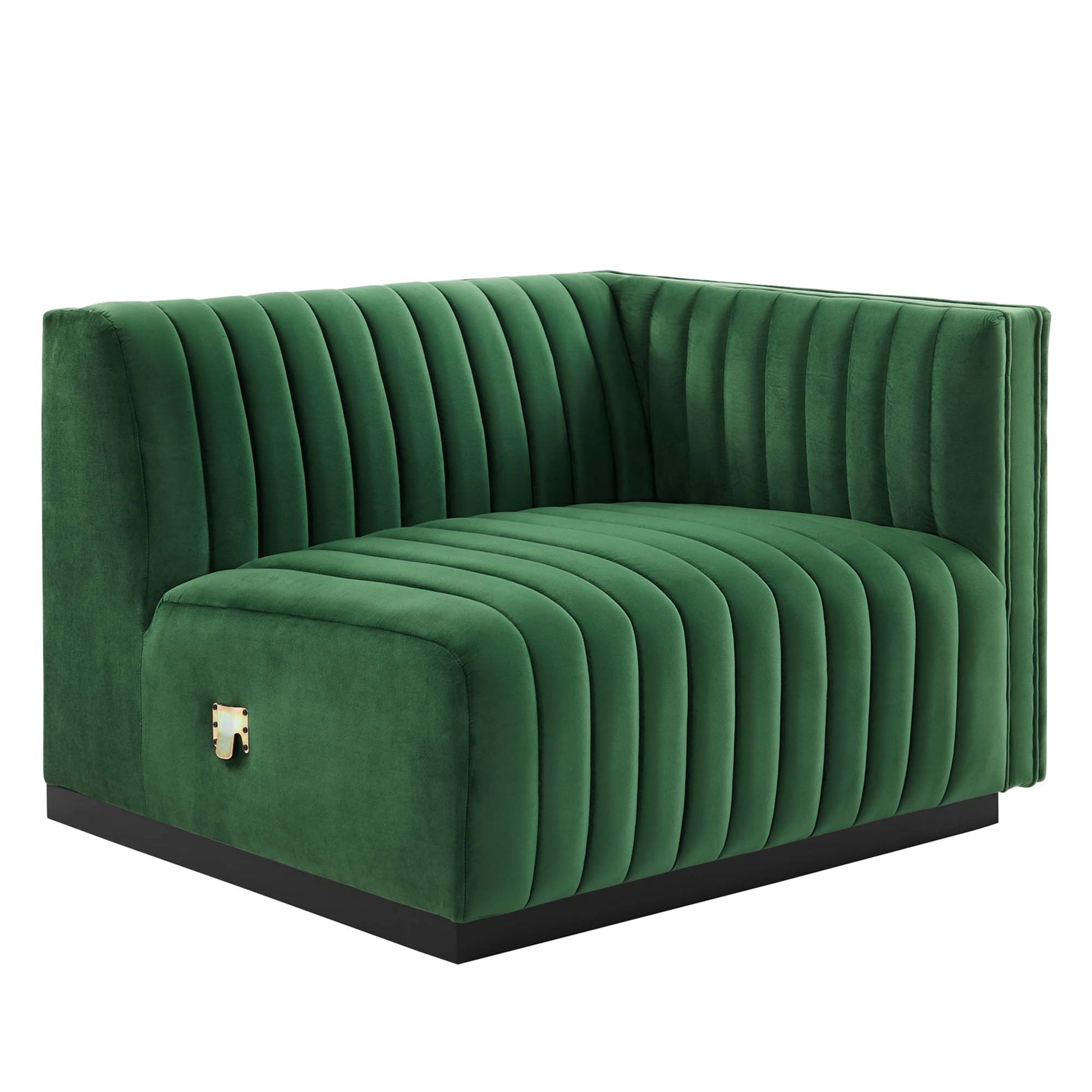 Conjure Channel Tufted Performance Velvet Right-Arm Chair - Black Emerald