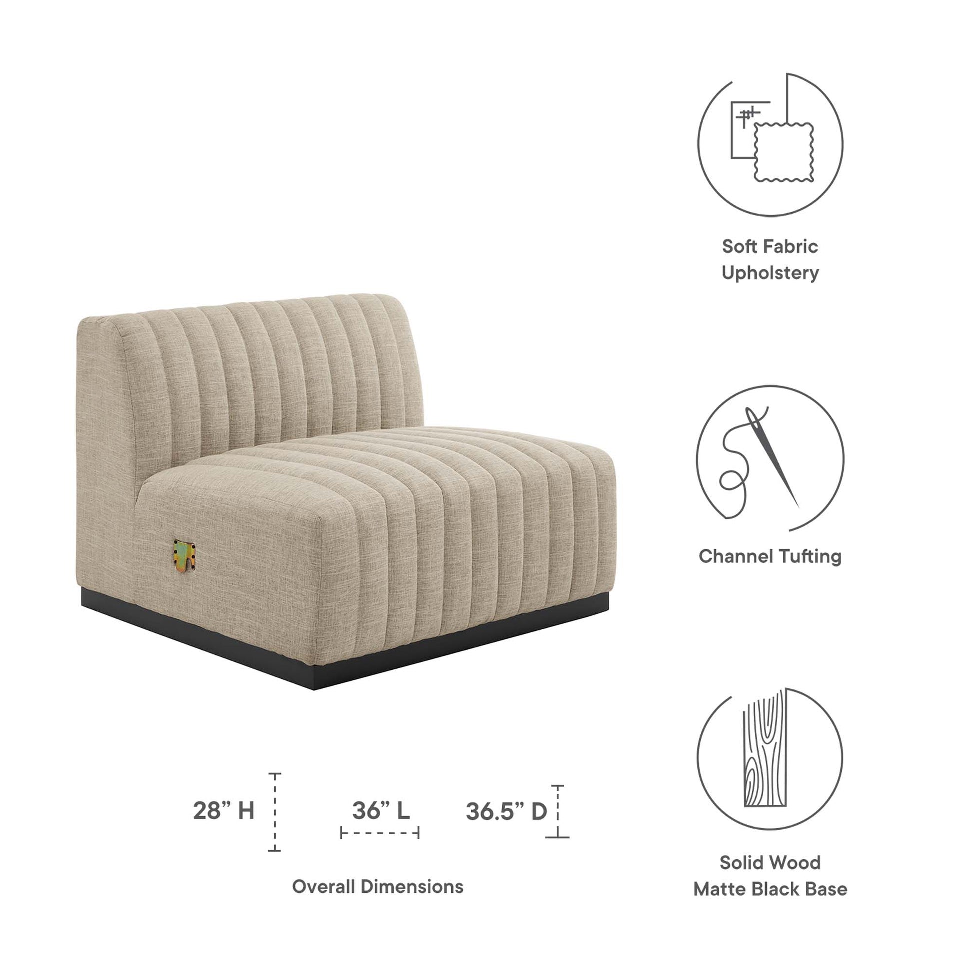 Conjure Channel Tufted Upholstered Fabric Armless Chair - Black Light Gray