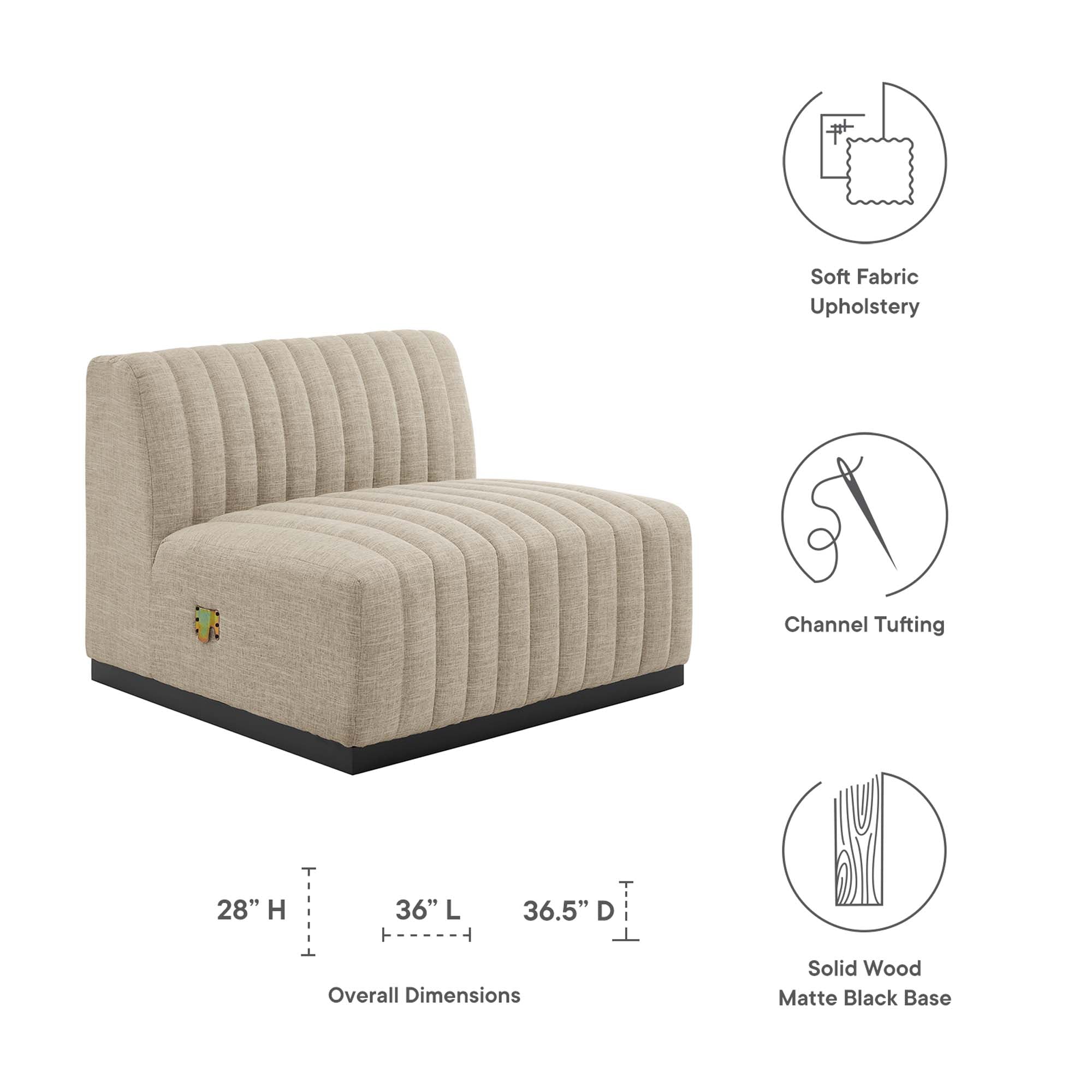 Conjure Channel Tufted Upholstered Fabric Armless Chair - Black Light Gray