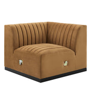 Conjure Channel Tufted Performance Velvet Left Corner Chair - Black Cognac
