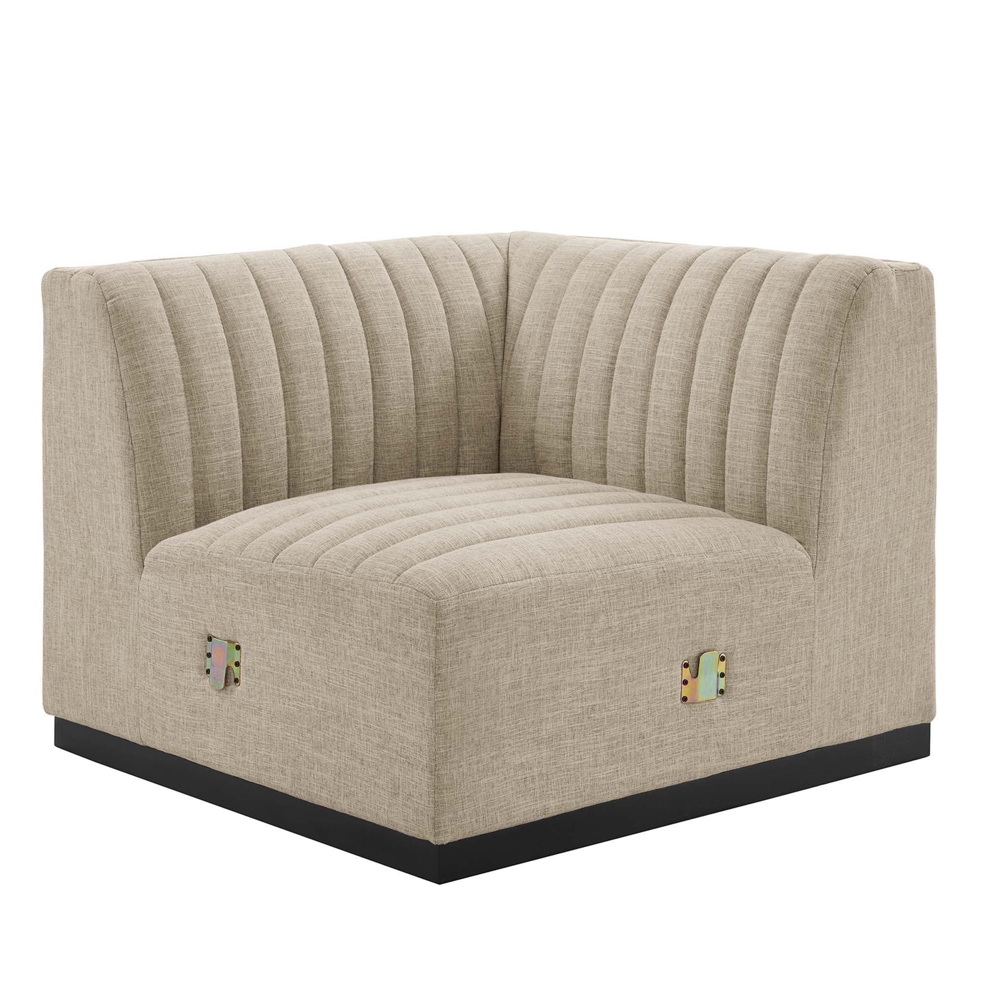 Conjure Channel Tufted Upholstered Fabric Left Corner Chair - Black Beige