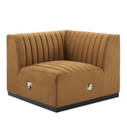 Conjure Channel Tufted Performance Velvet Right Corner Chair - Black Cognac