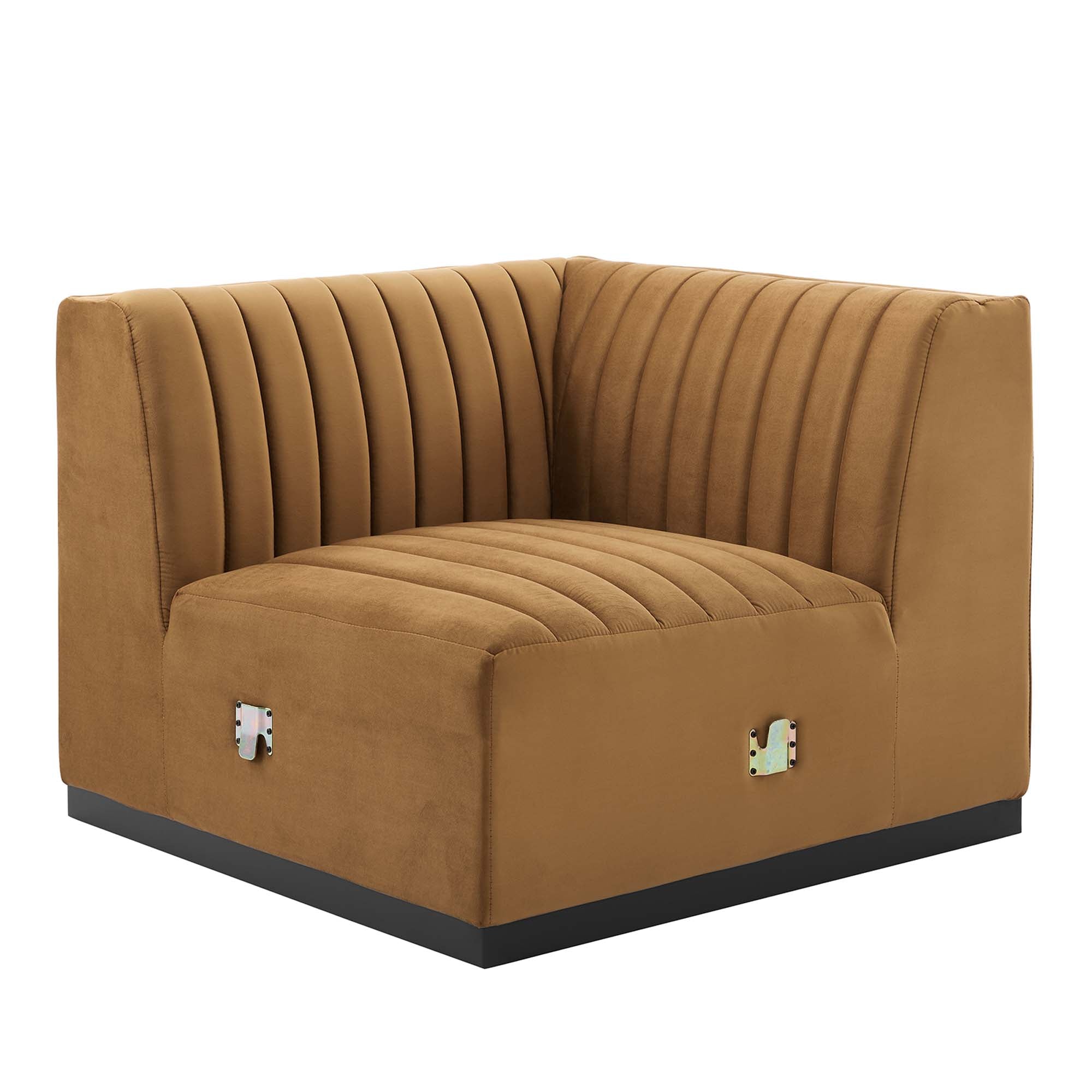 Conjure Channel Tufted Performance Velvet Right Corner Chair - Black Cognac