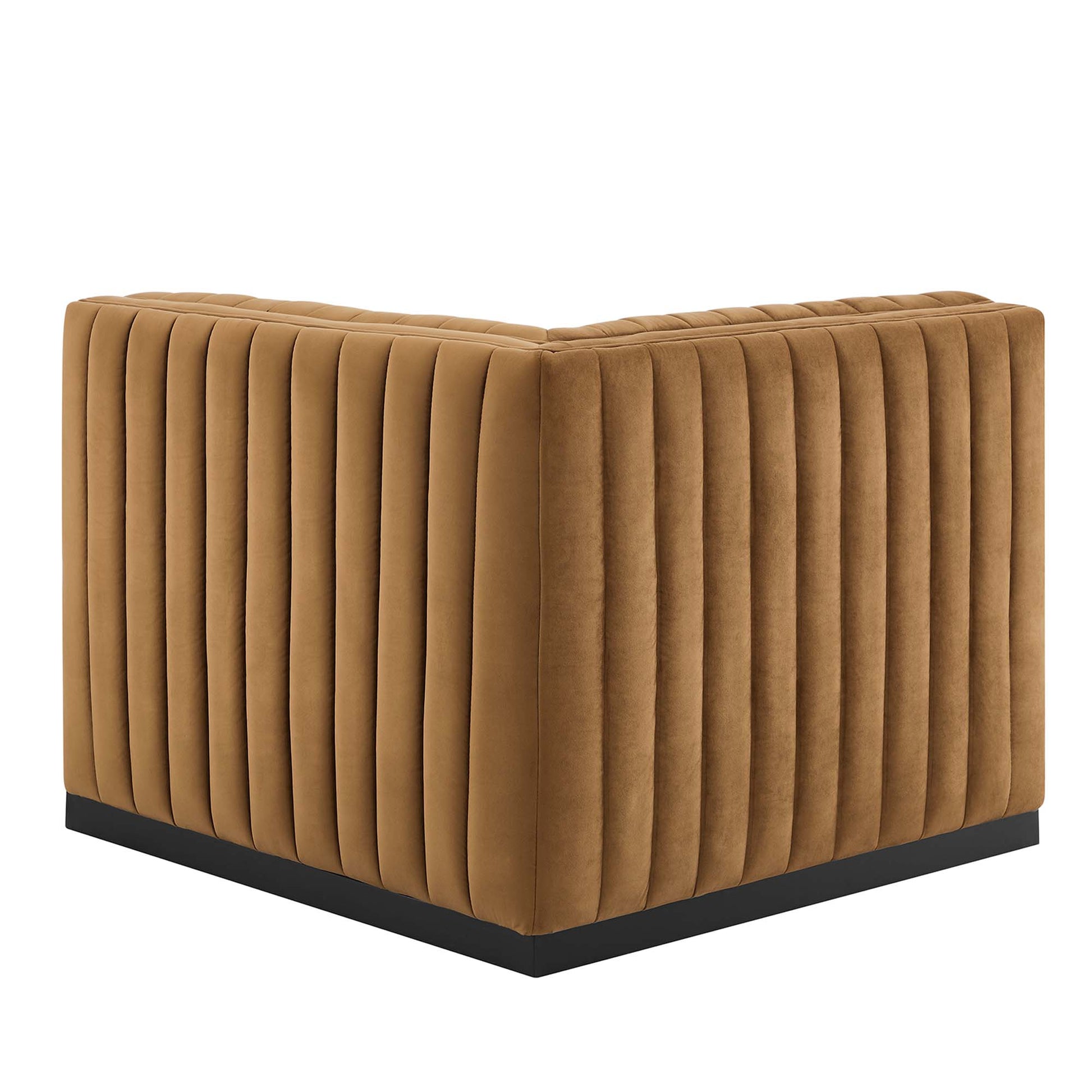 Conjure Channel Tufted Performance Velvet Right Corner Chair - Black Midnight Blue