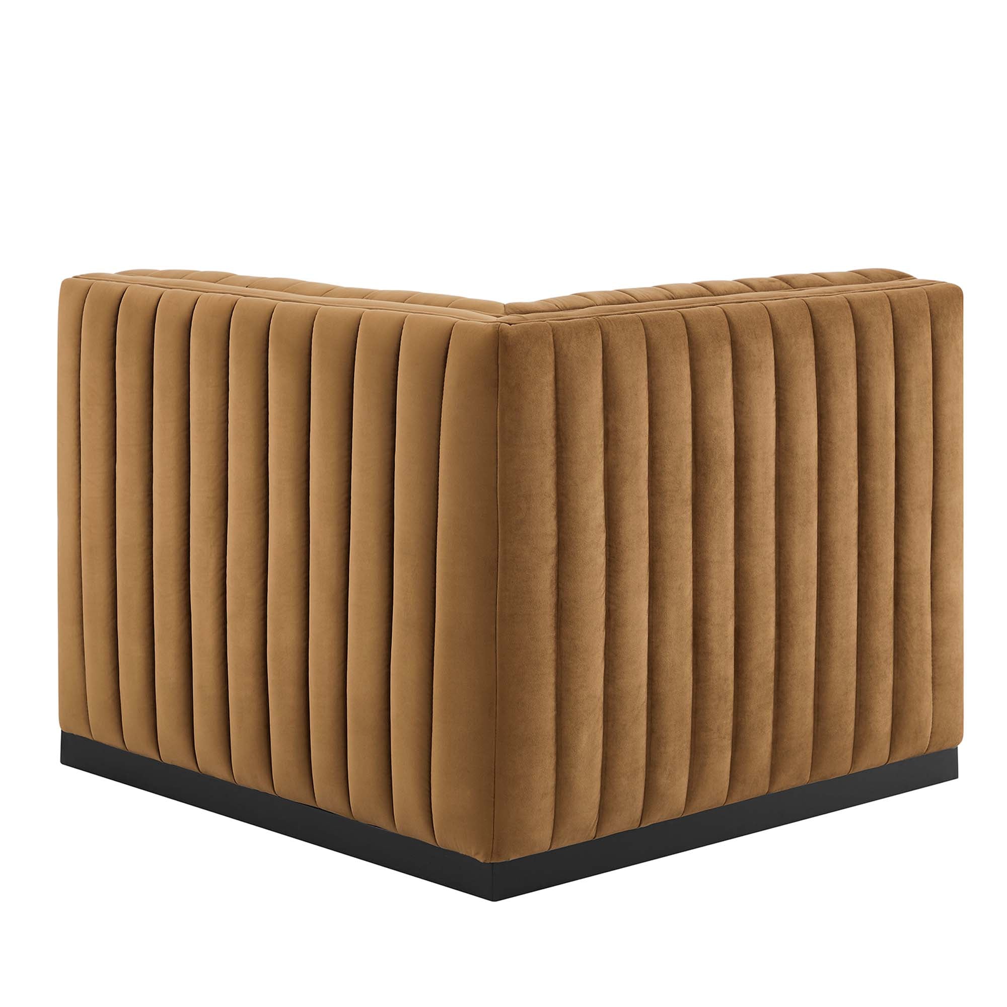 Conjure Channel Tufted Performance Velvet Right Corner Chair - Black Midnight Blue