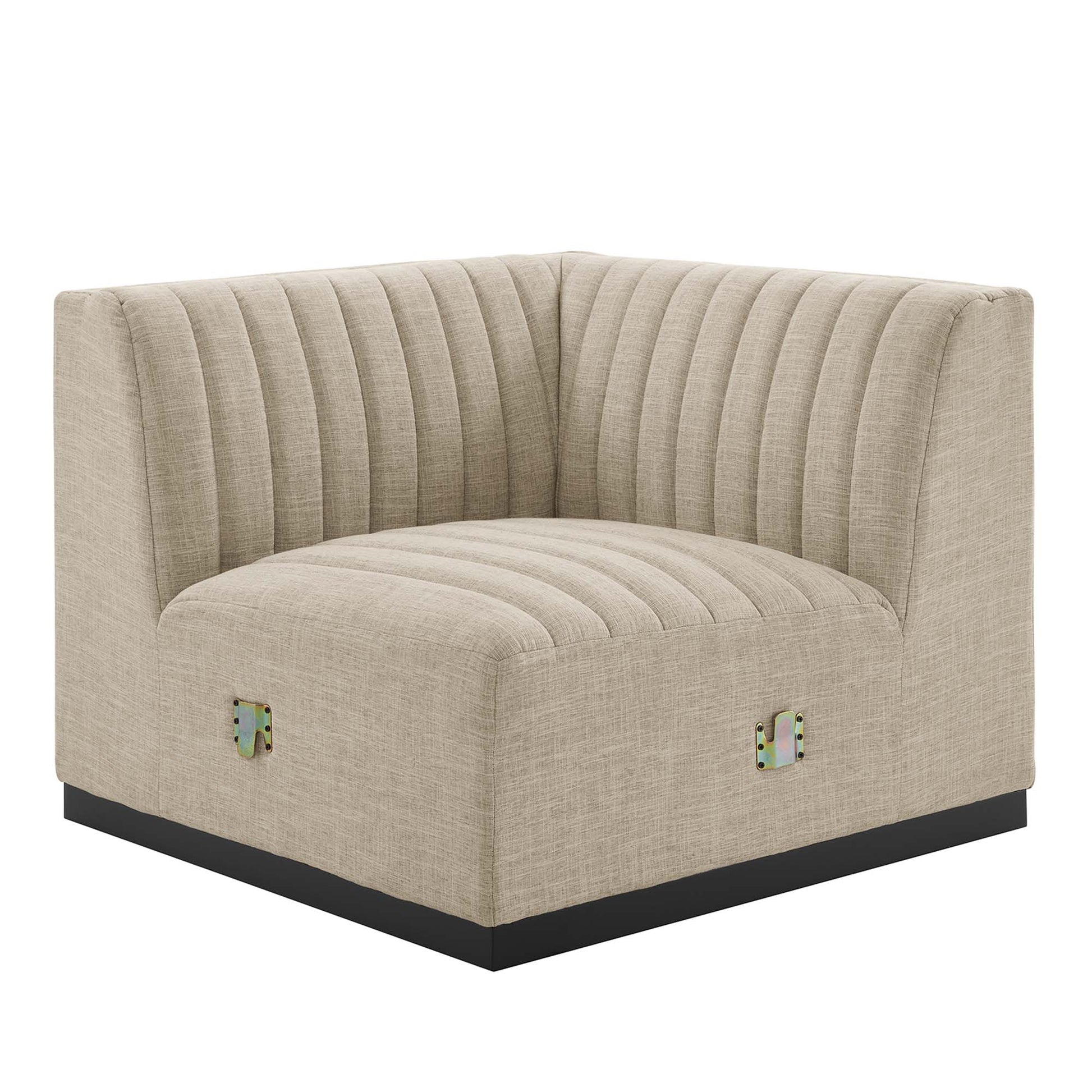 Conjure Channel Tufted Upholstered Fabric Right Corner Chair - Black Beige