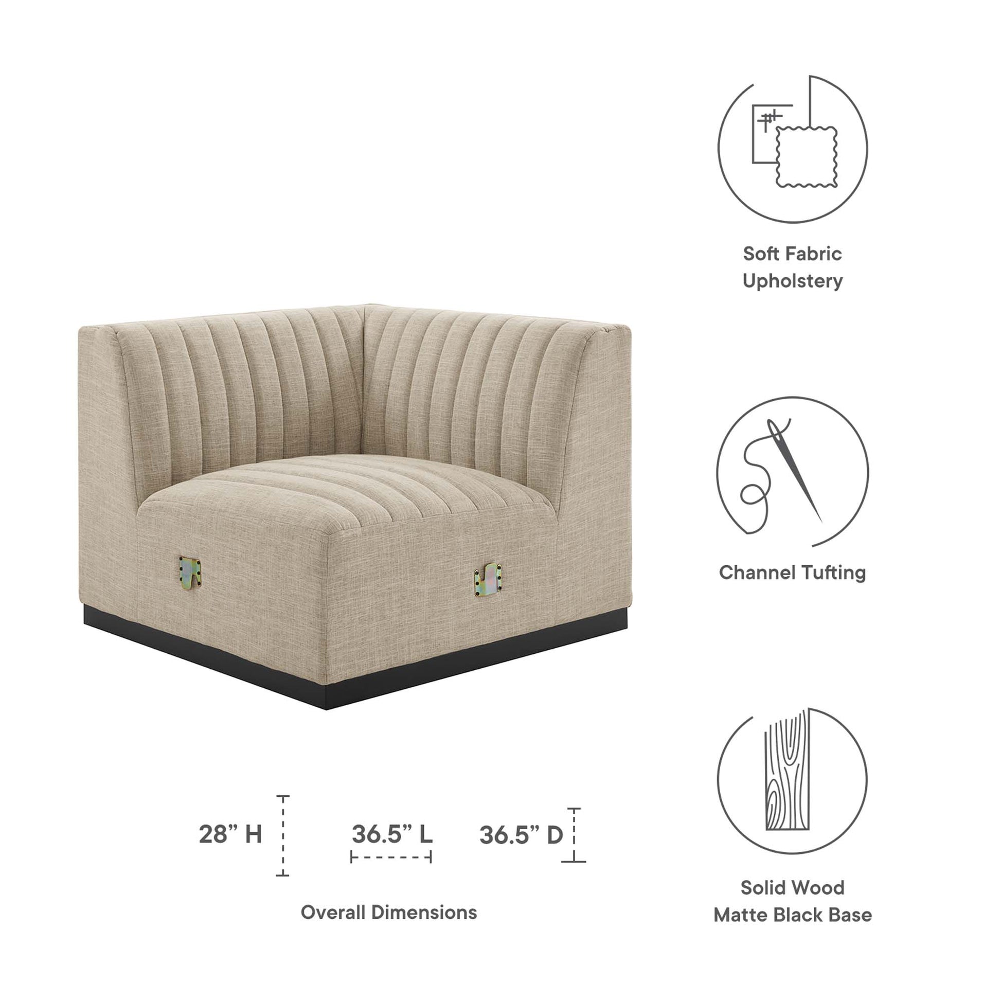 Conjure Channel Tufted Upholstered Fabric Right Corner Chair - Black Light Gray