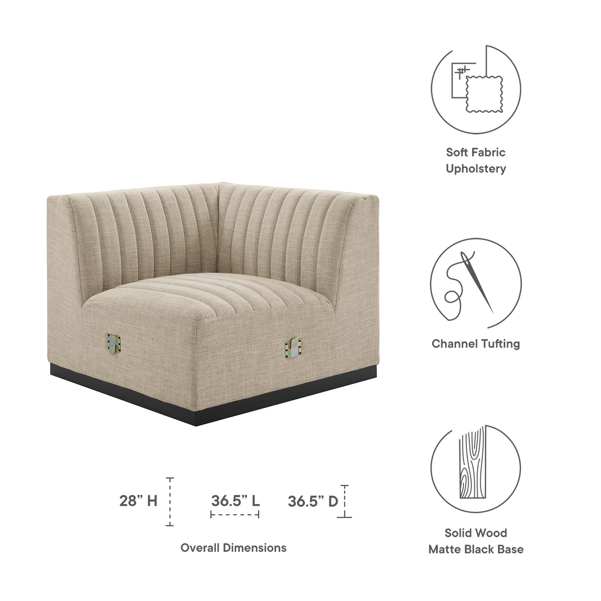 Conjure Channel Tufted Upholstered Fabric Right Corner Chair - Black Light Gray