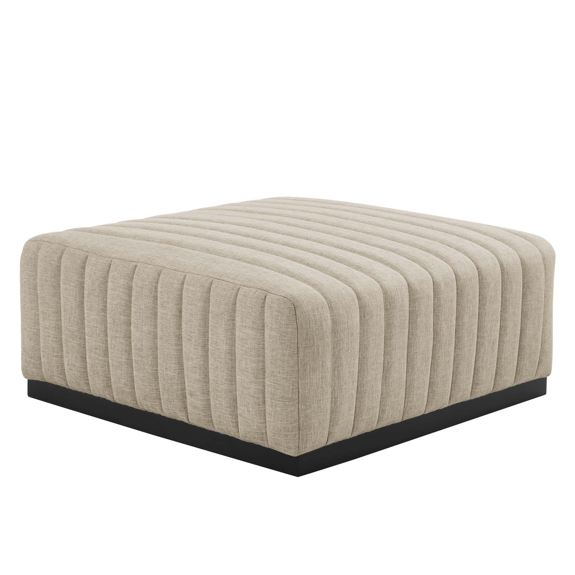 Conjure Channel Tufted Upholstered Fabric Ottoman - Black Beige