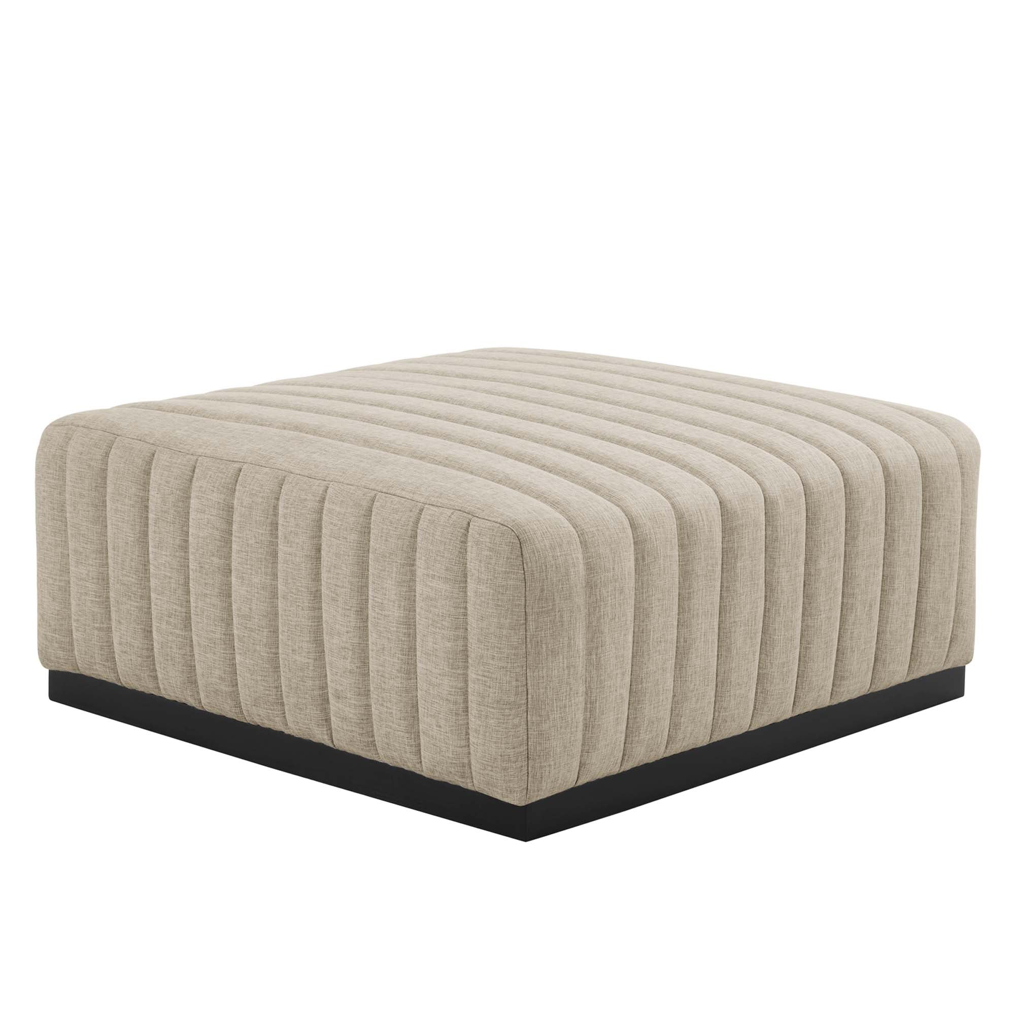 Conjure Channel Tufted Upholstered Fabric Ottoman - Black Beige