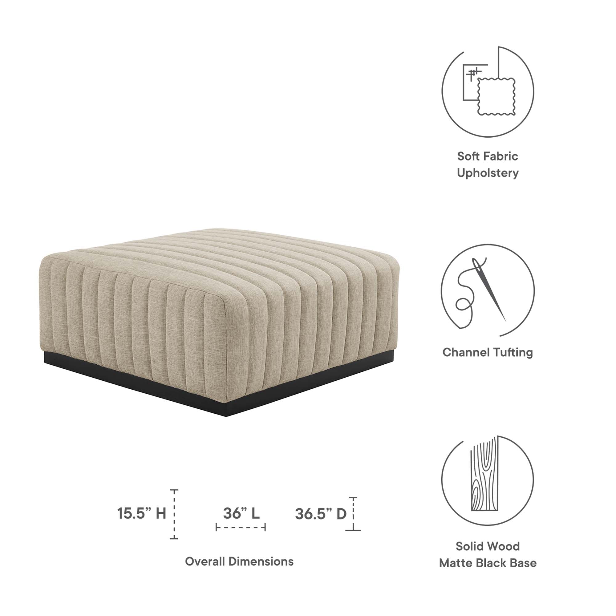 Conjure Channel Tufted Upholstered Fabric Ottoman - Black Light Gray