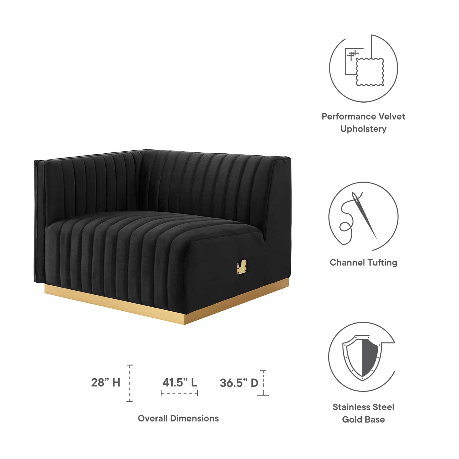 Conjure Channel Tufted Performance Velvet Left-Arm Chair - Gold Dusty Rose