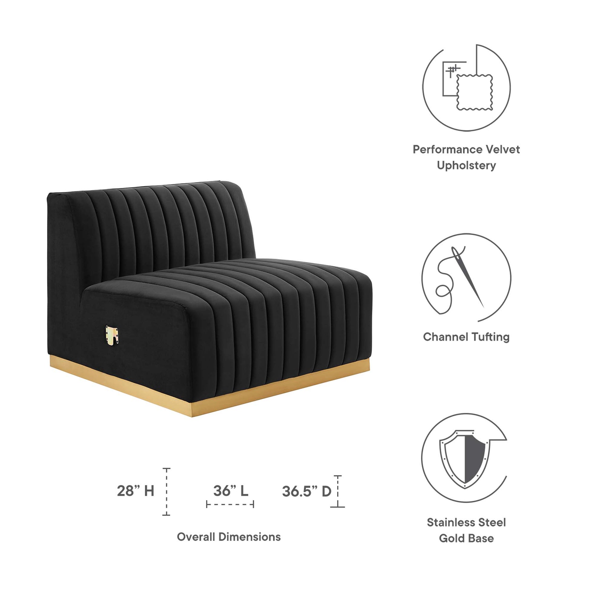 Conjure Channel Tufted Performance Velvet Armless Chair - Gold Gray