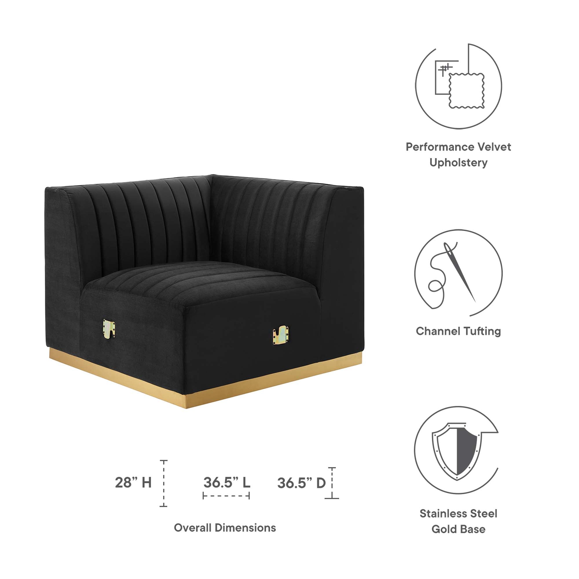 Conjure Channel Tufted Performance Velvet Left Corner Chair - Gold Dusty Rose