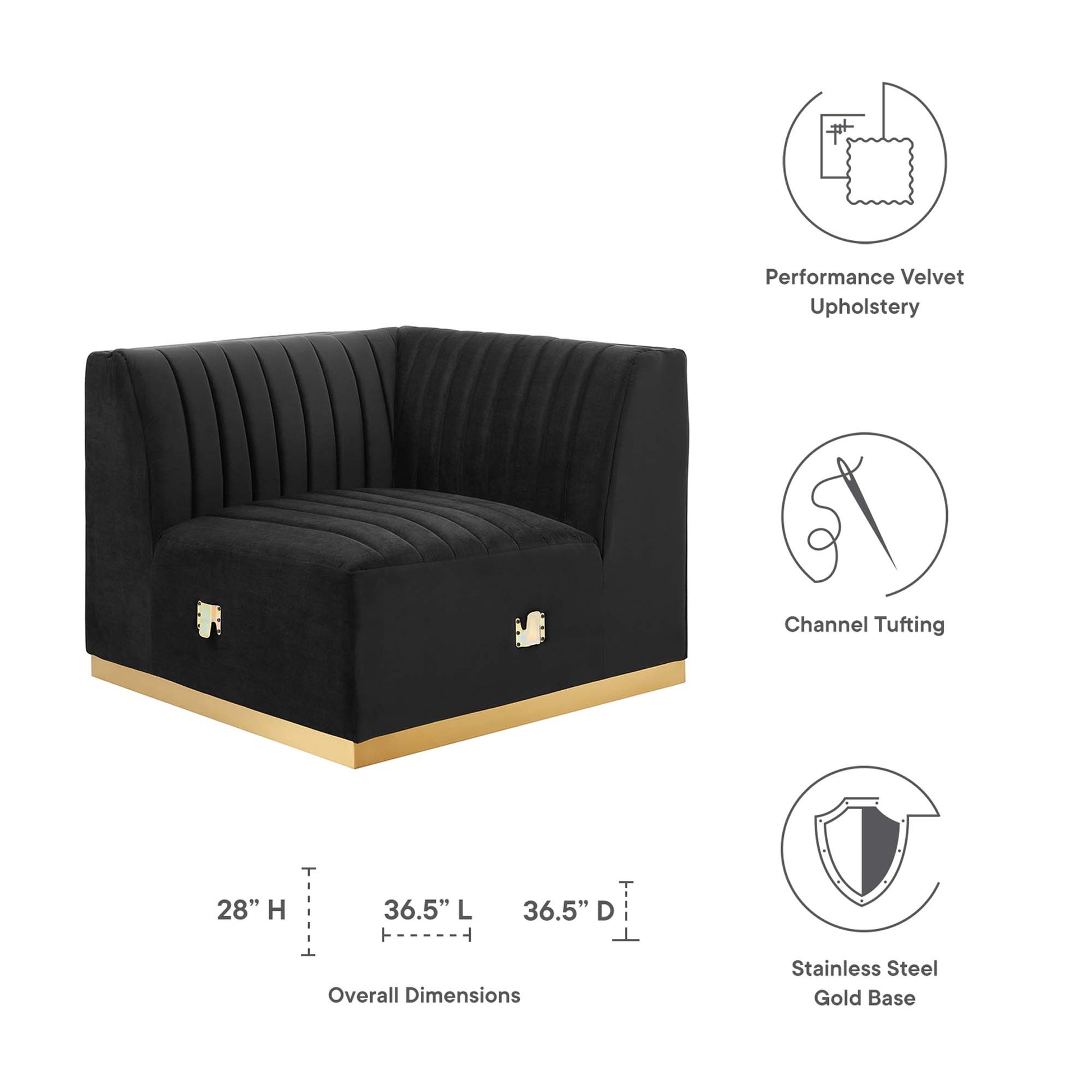 Conjure Channel Tufted Performance Velvet Right Corner Chair - Gold Dusty Rose