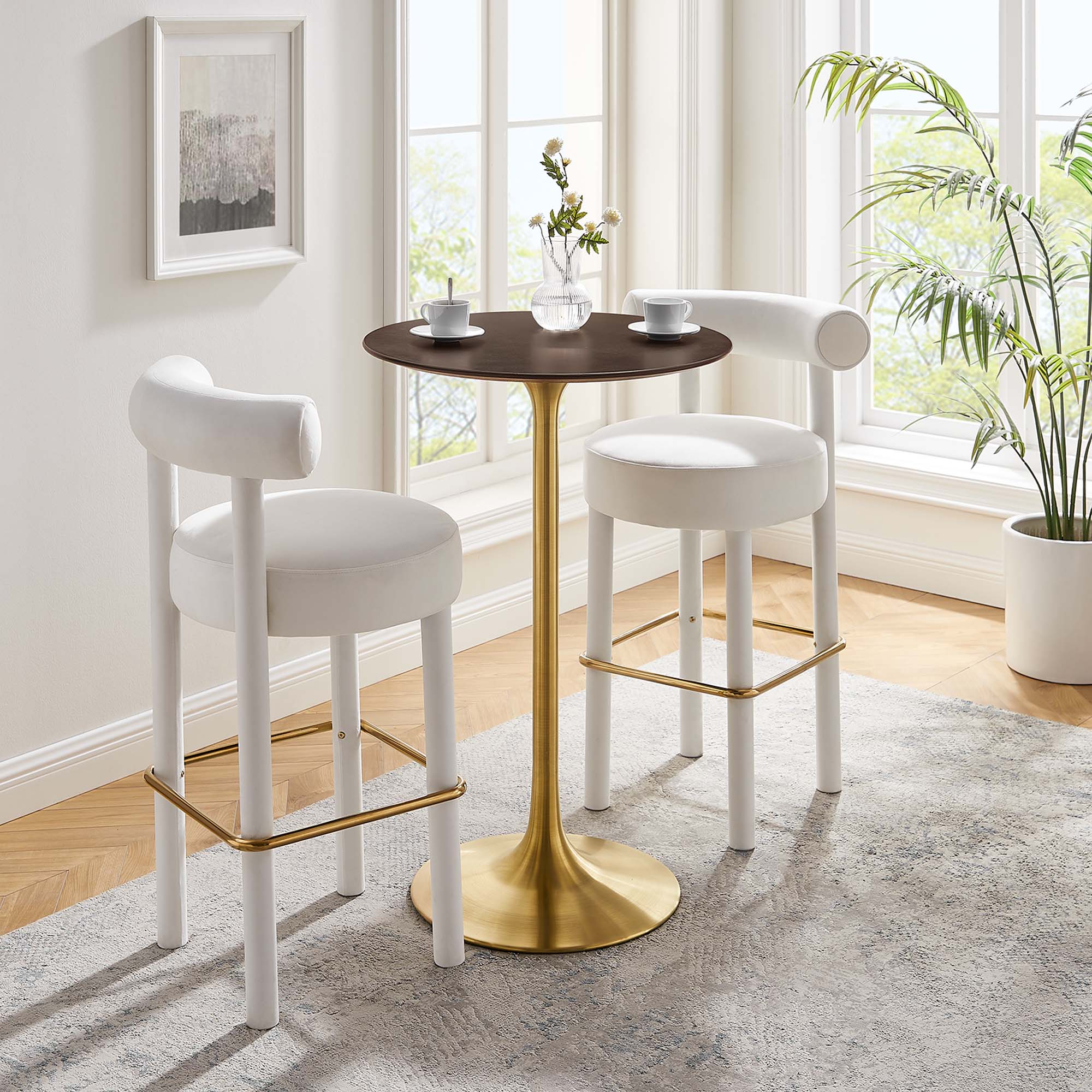 Lippa 28" Round Cherry Walnut Wood Bar Table