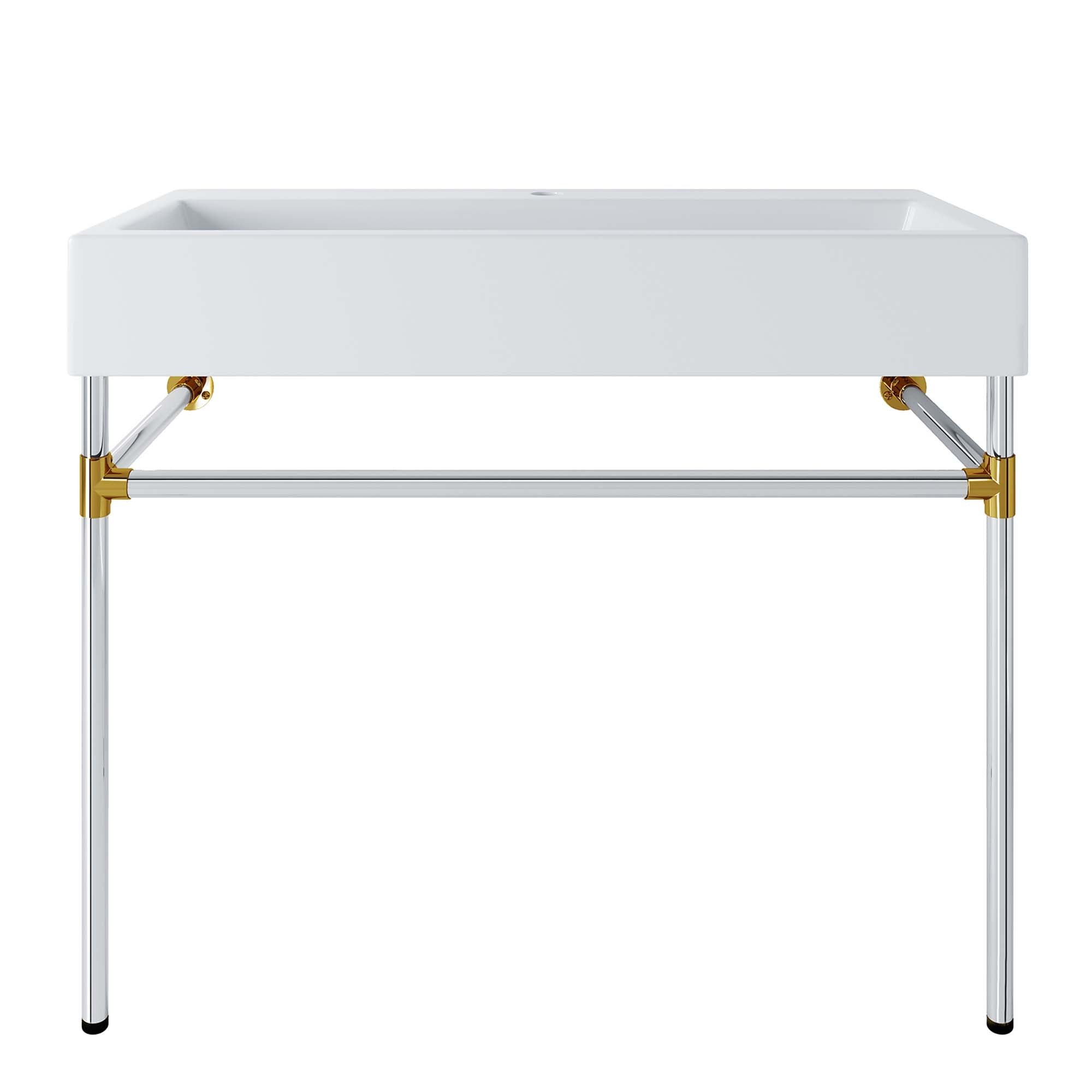 Redeem 40" Silver Stainless Steel Wall-Mount Bathroom Vanity - Silver White
