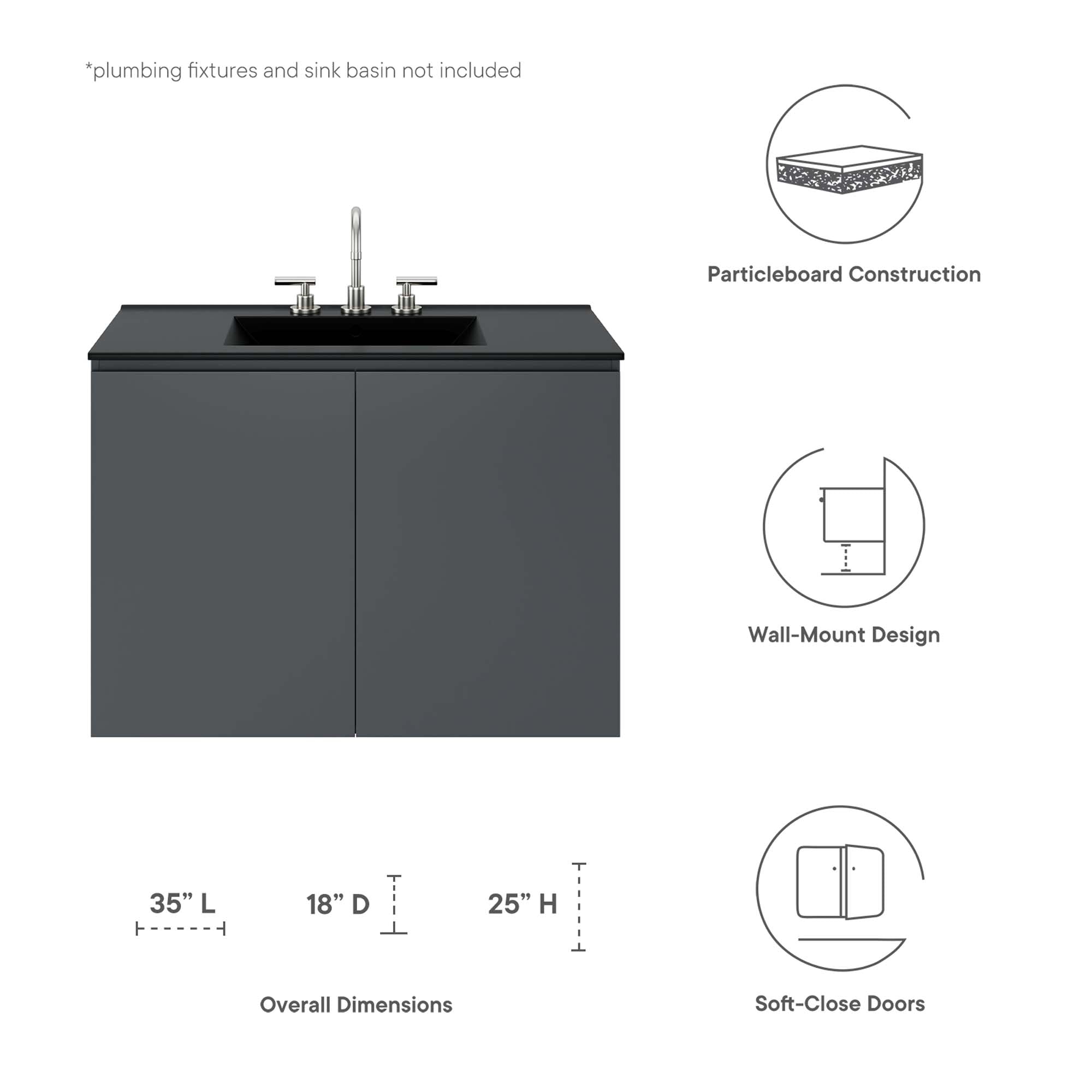 Bryn 36" Wall-Mount Bathroom Vanity (Sink Basin Not Included) - White