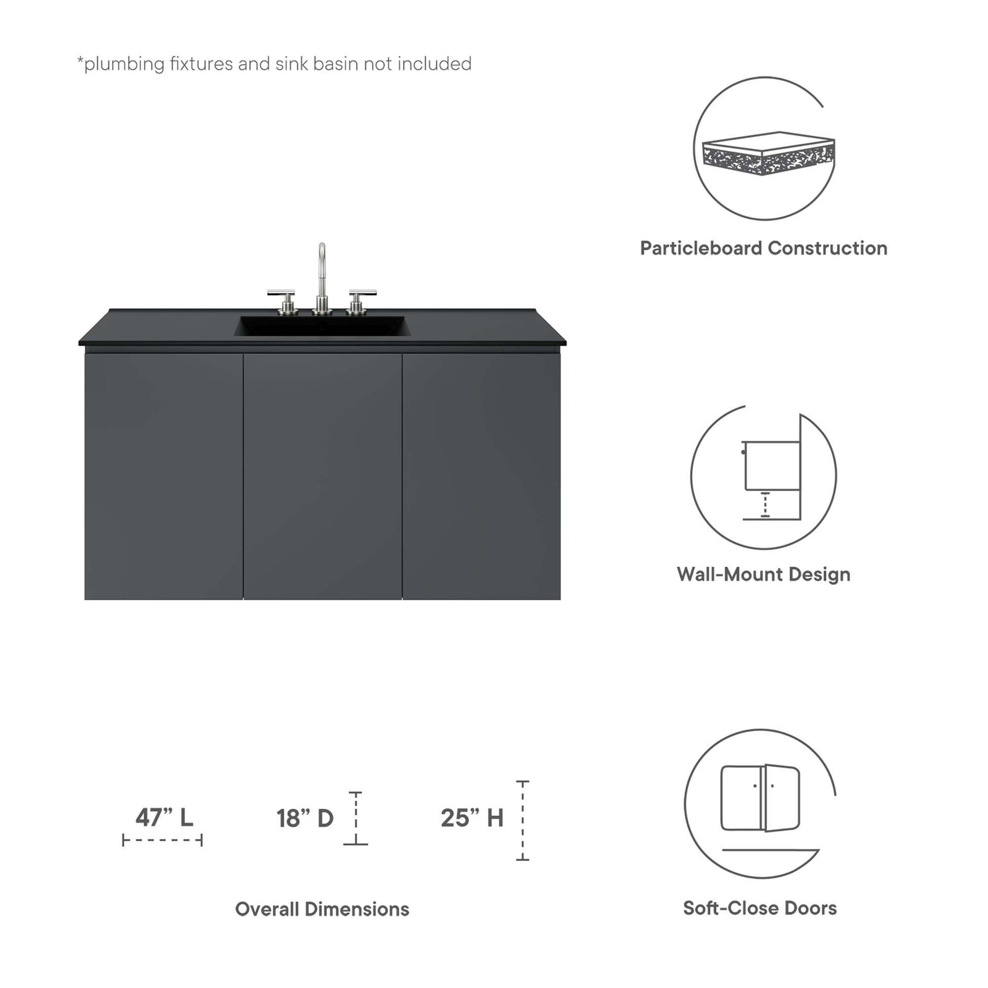 Bryn 48" Wall-Mount Bathroom Vanity (Sink Basin Not Included) - White