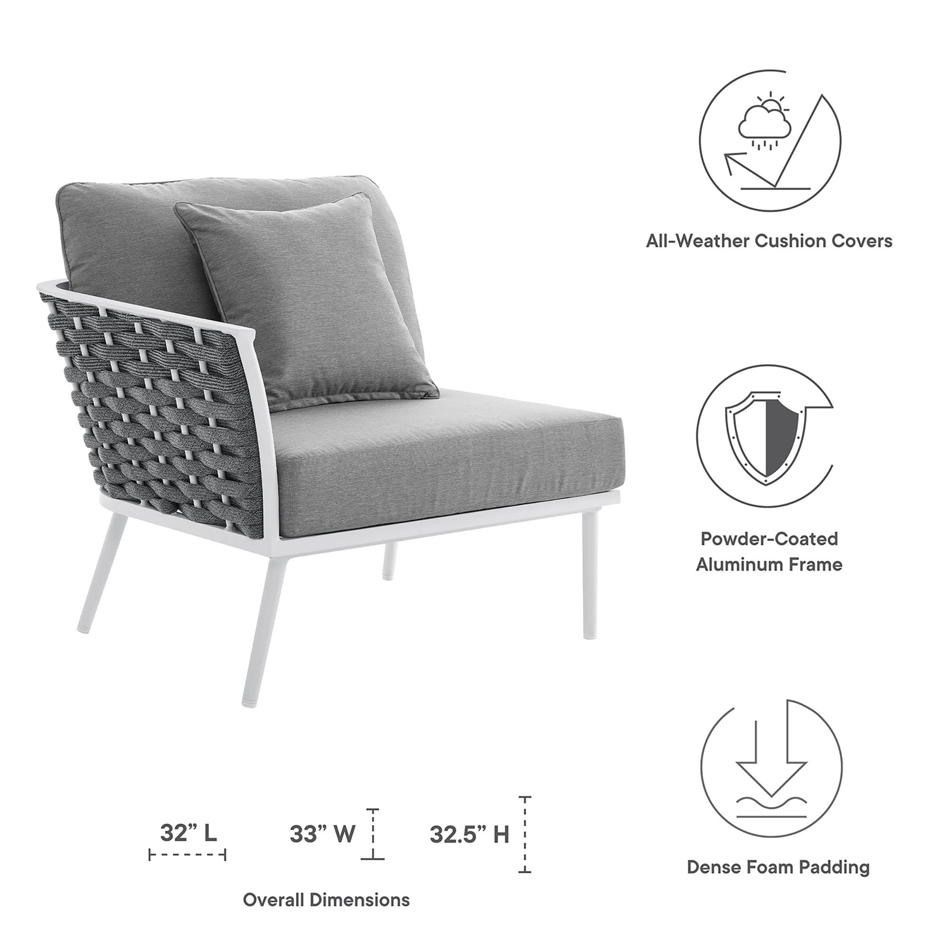 Stance Outdoor Patio Aluminum Left-Facing Armchair - White Navy