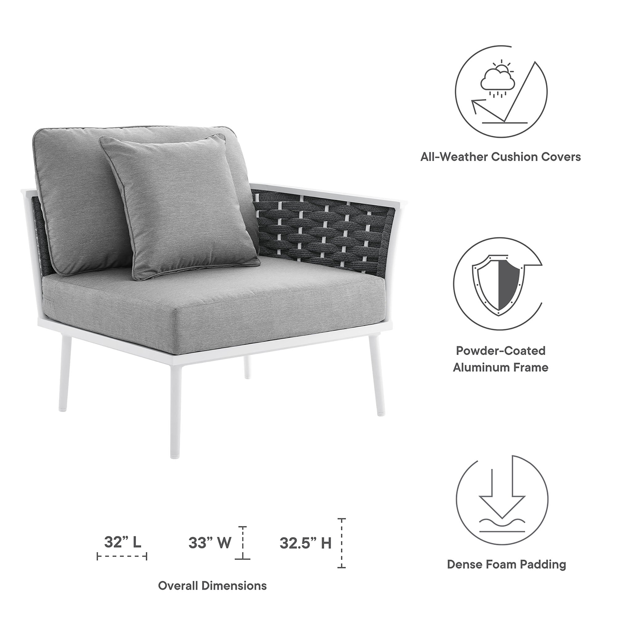 Stance Outdoor Patio Aluminum Right-Facing Armchair - White Navy