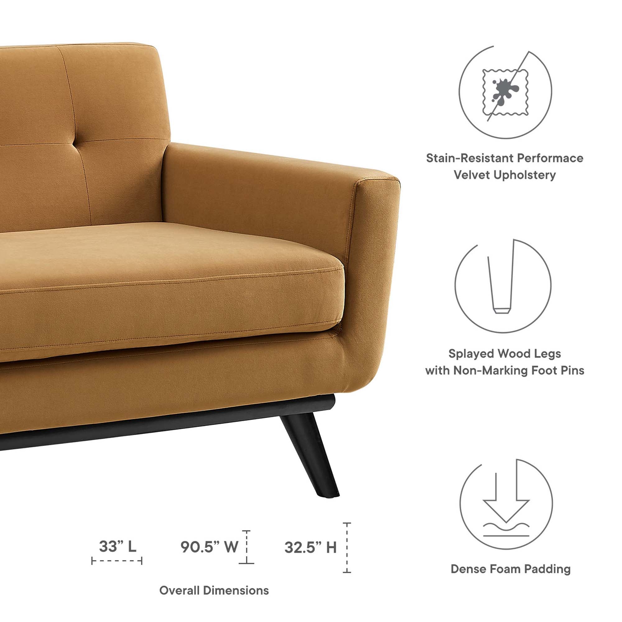 Engage Performance Velvet Sofa - Dusty Rose