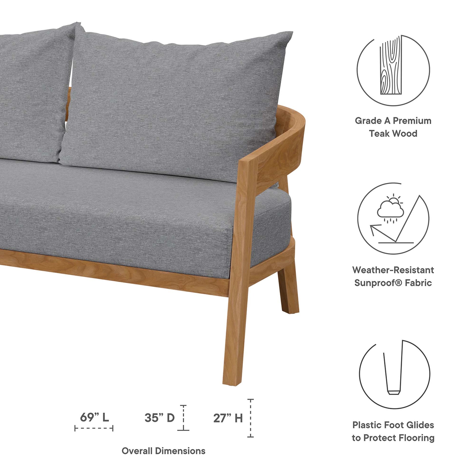 Brisbane Teak Wood Outdoor Patio Loveseat - Natural Light Brown