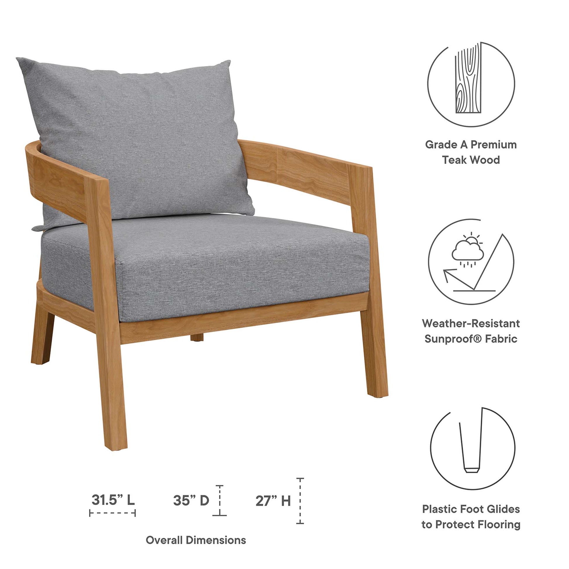 Brisbane Teak Wood Outdoor Patio Armchair - Natural Light Brown