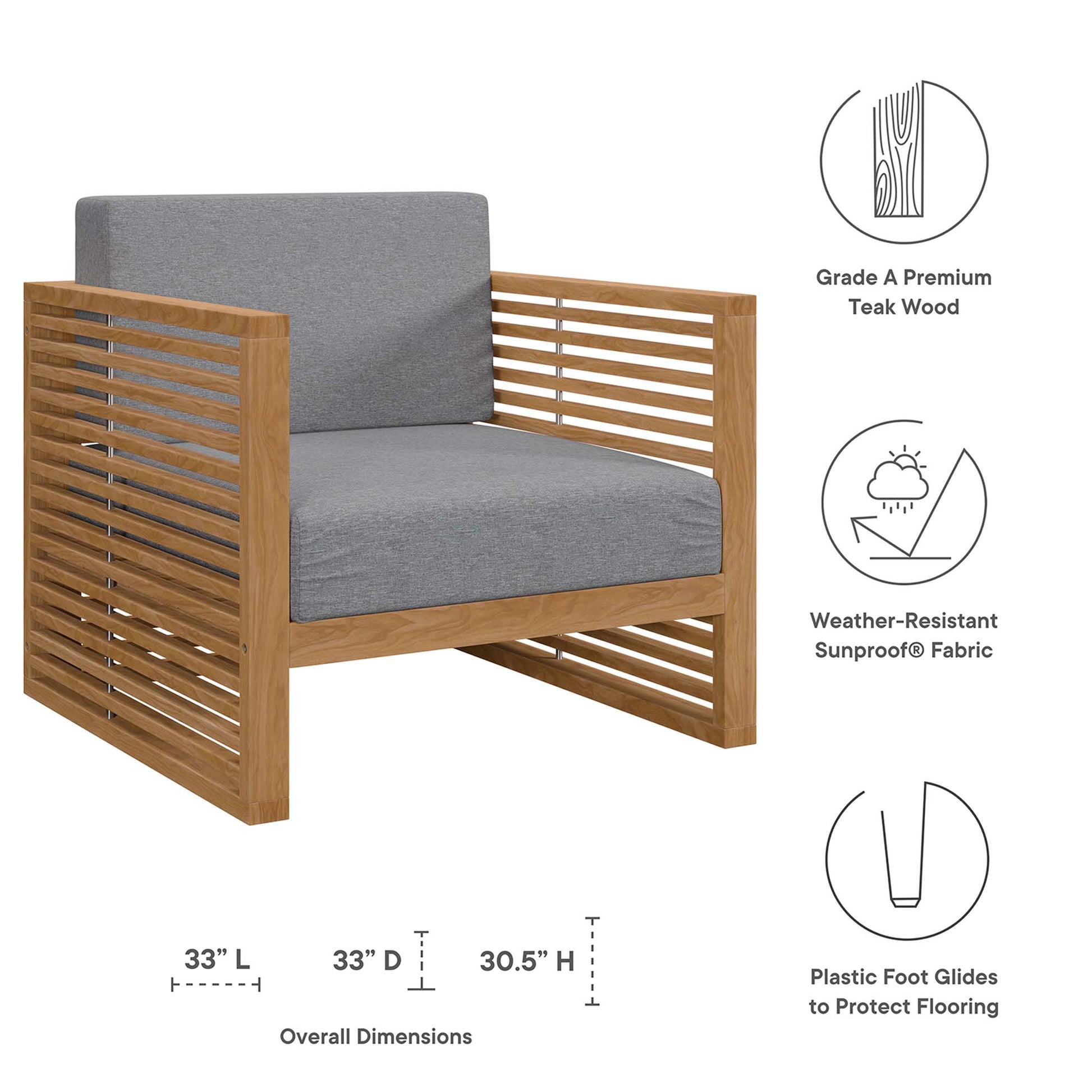 Carlsbad Teak Wood Outdoor Patio Armchair - Natural Navy