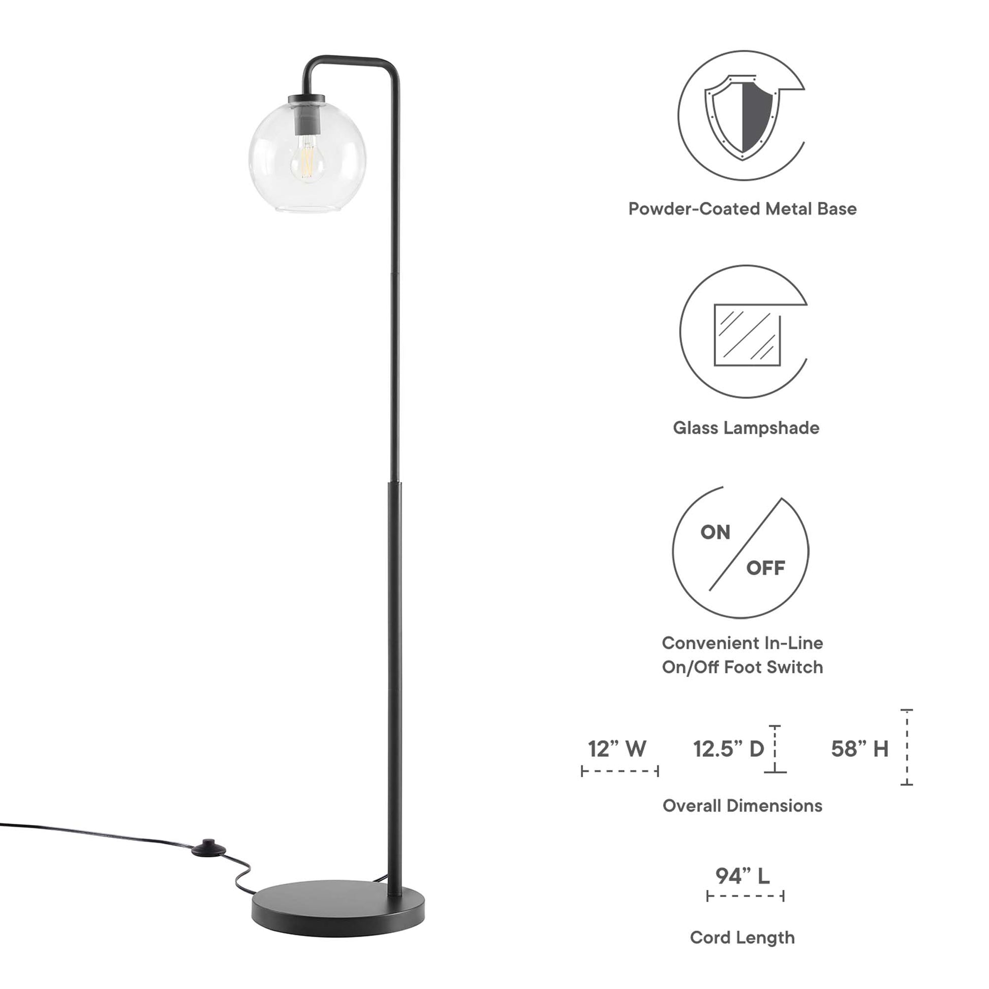 Silo Glass Globe Glass and Metal Floor Lamp - Satin Brass