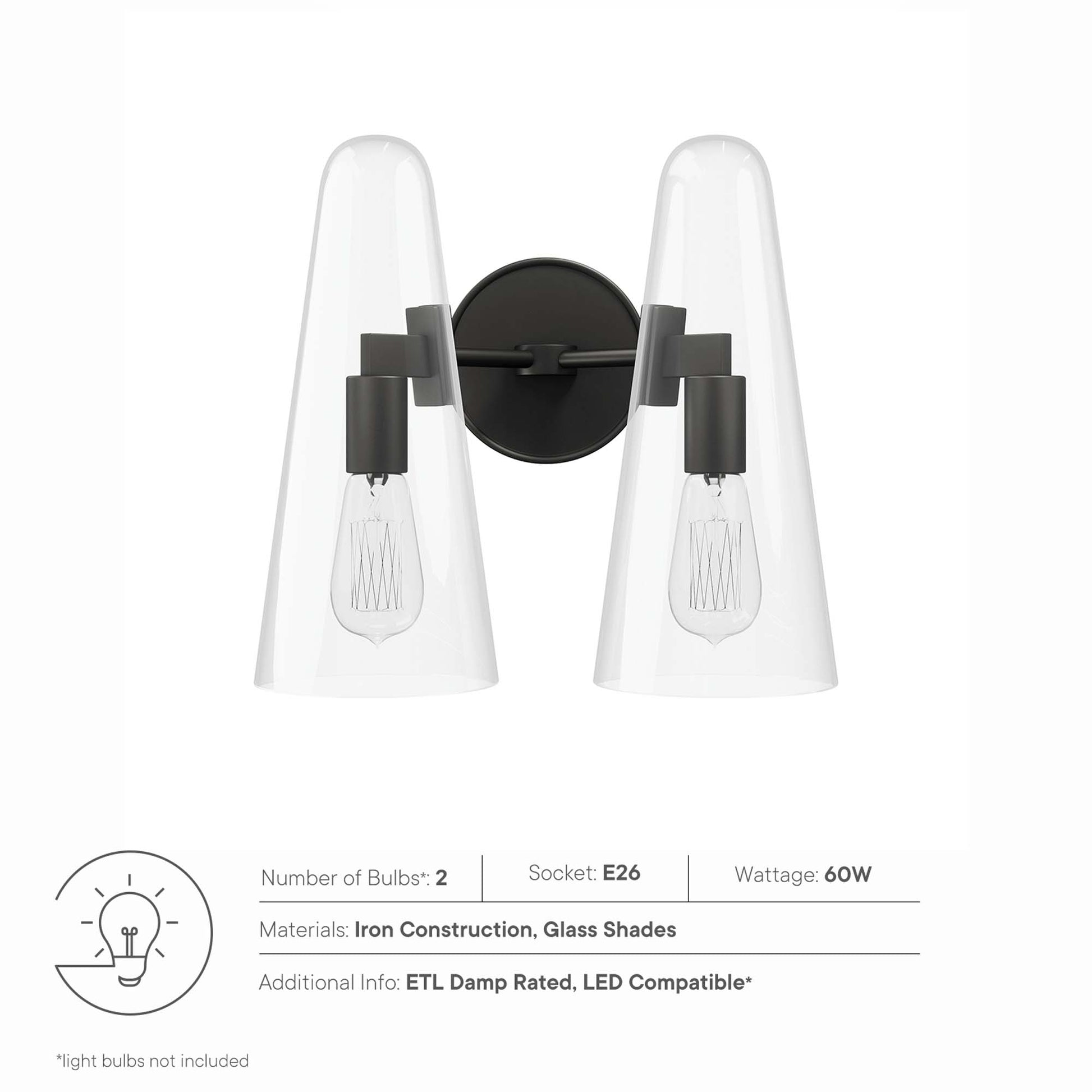 Beacon 2-Light Wall Sconce - Clear Satin Brass