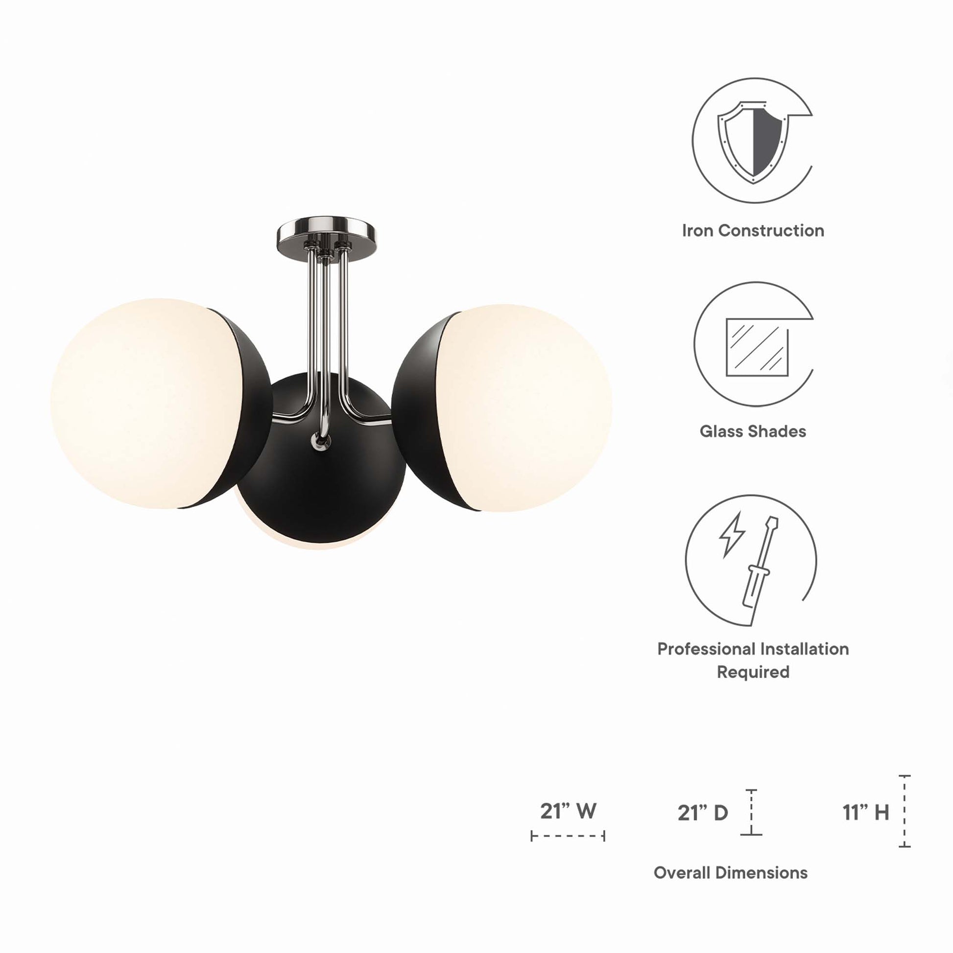 Stellar 3-Light Semi-Flush Ceiling Light - Opal Satin Brass
