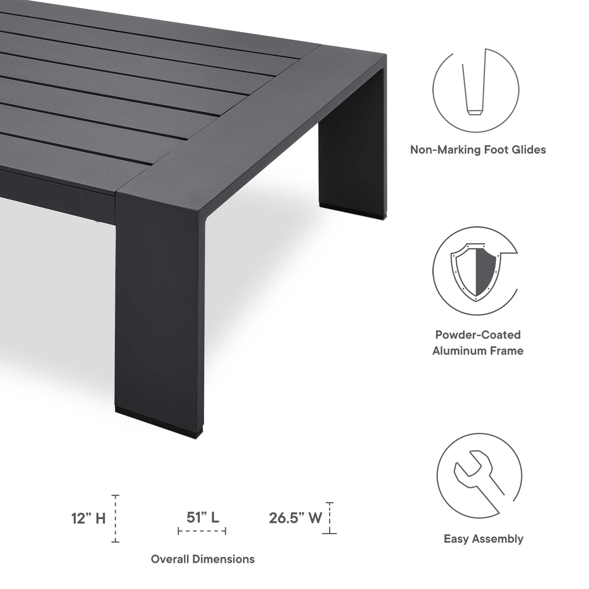 Tahoe Outdoor Patio Powder-Coated Aluminum Coffee Table - White
