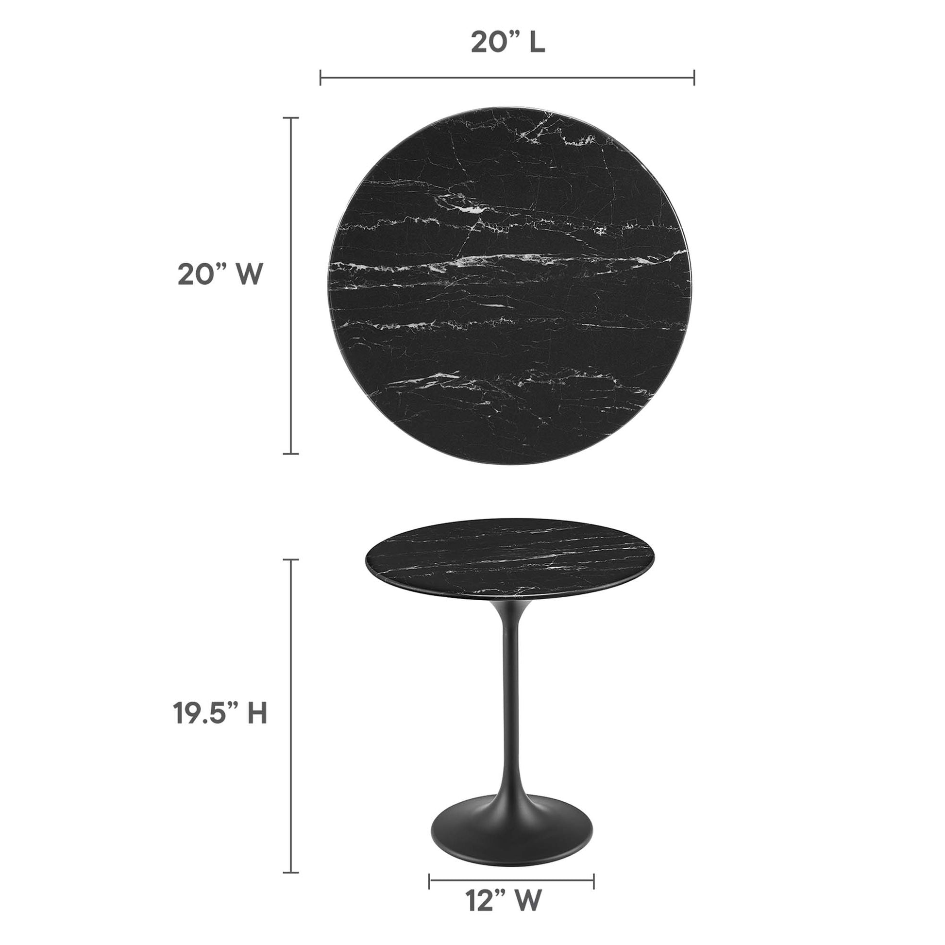 Lippa 20" Round Faux Marble Side Table - Black White