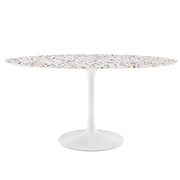 Lippa Oval Terrazzo Dining Table - White White
