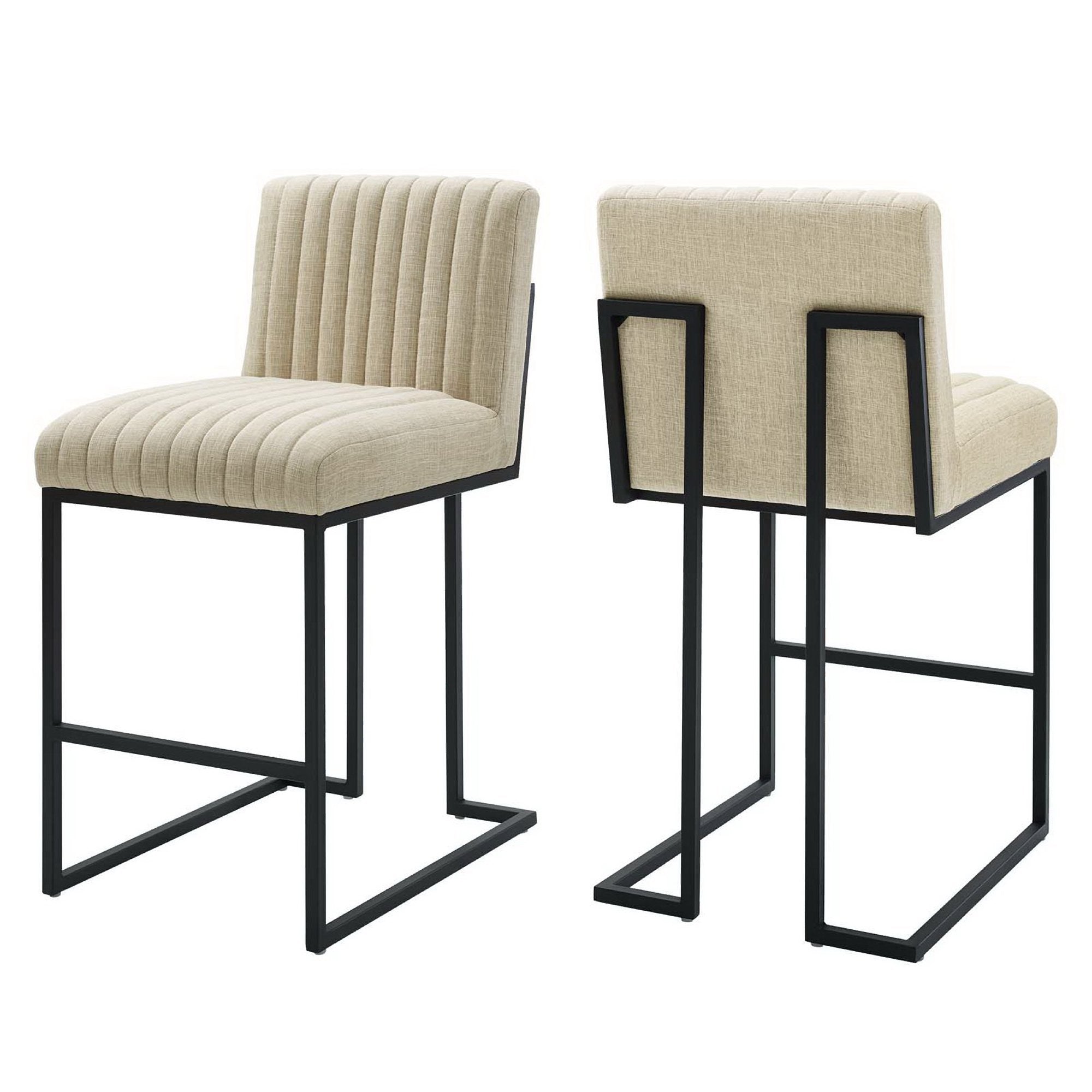 Indulge Channel Tufted Fabric Counter Stools - Set of 2 - Beige