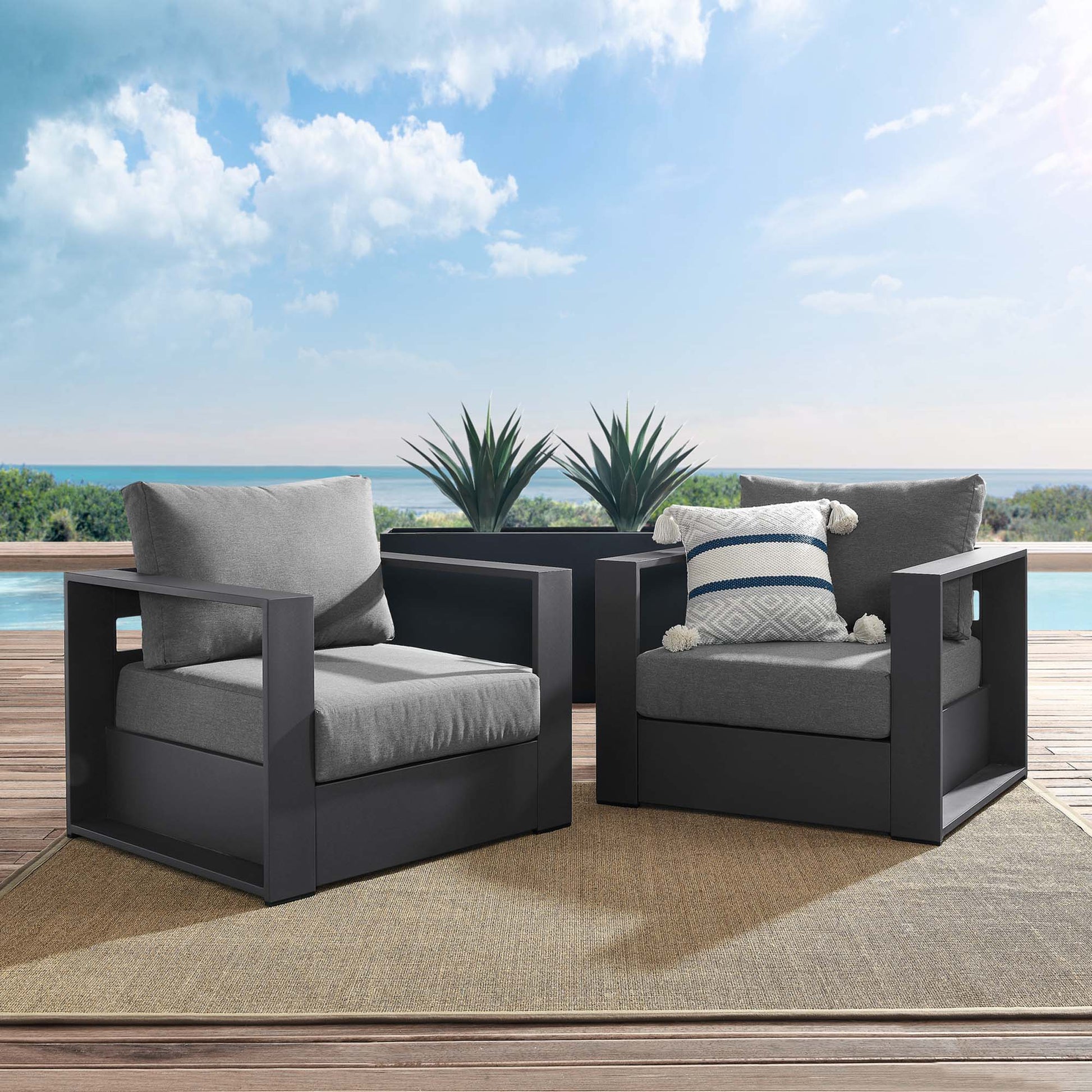 Tahoe 2-Piece Outdoor Patio Powder-Coated Aluminum Armchair Set - White White