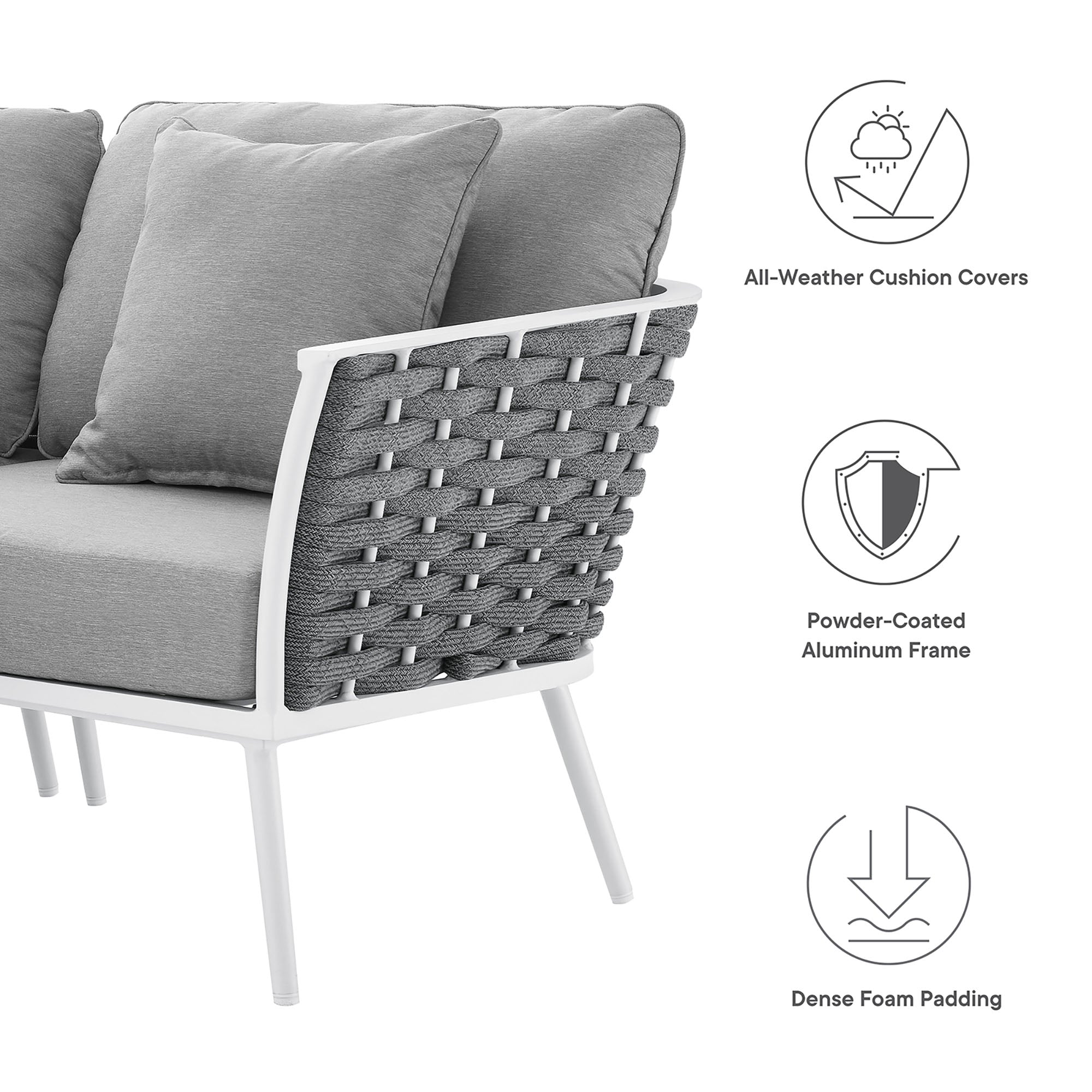 Stance Outdoor Patio Aluminum Small Sectional Sofa - White Navy
