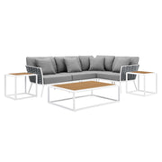 Stance 7 Piece Outdoor Patio Aluminum Sectional Sofa Set - White Gray