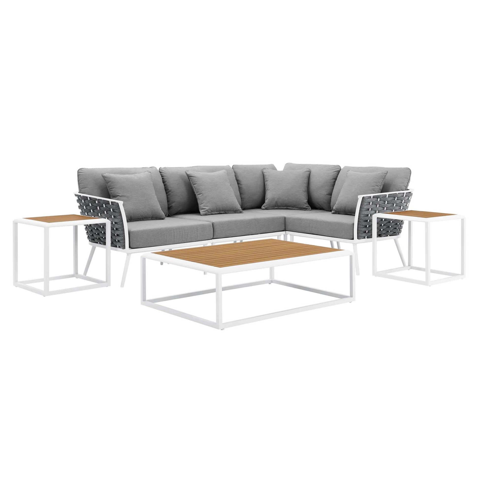 Stance 7 Piece Outdoor Patio Aluminum Sectional Sofa Set - White Gray