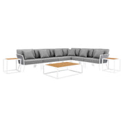 Stance 9 Piece Aluminum Outdoor Patio Aluminum Sectional Sofa Set - White Gray