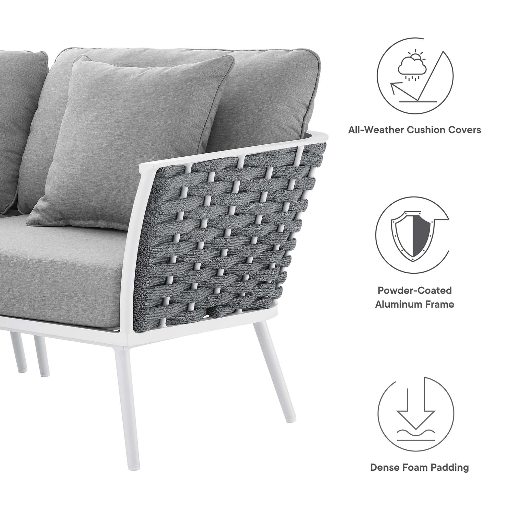 Stance 9 Piece Aluminum Outdoor Patio Aluminum Sectional Sofa Set - White Navy
