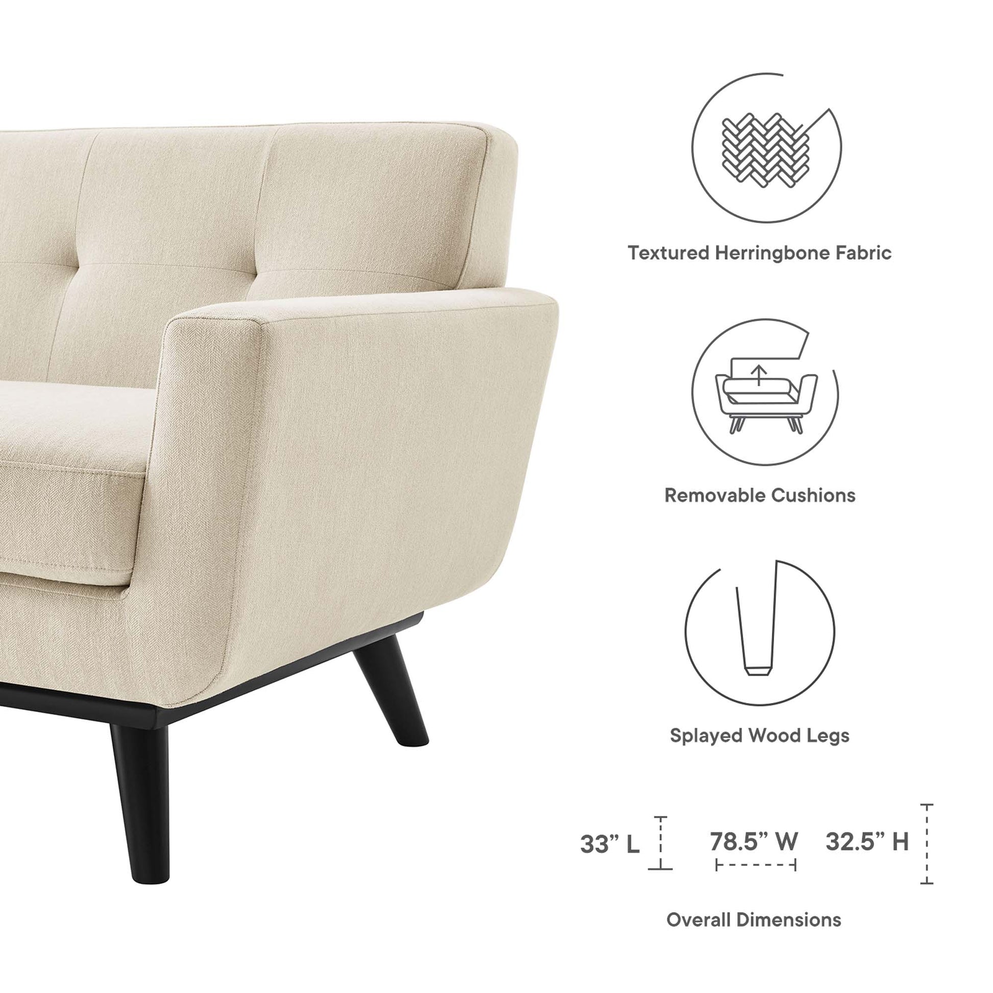 Engage Herringbone Fabric Loveseat - Charcoal