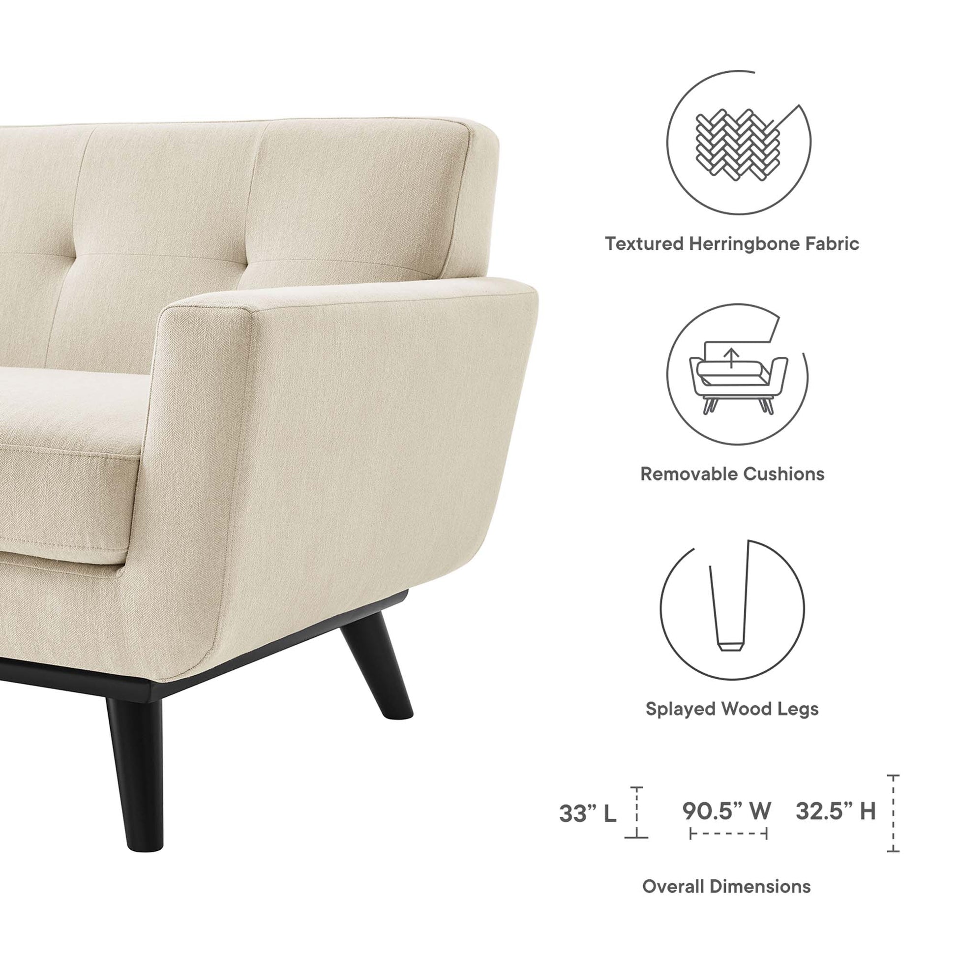 Engage Herringbone Fabric Sofa - Charcoal