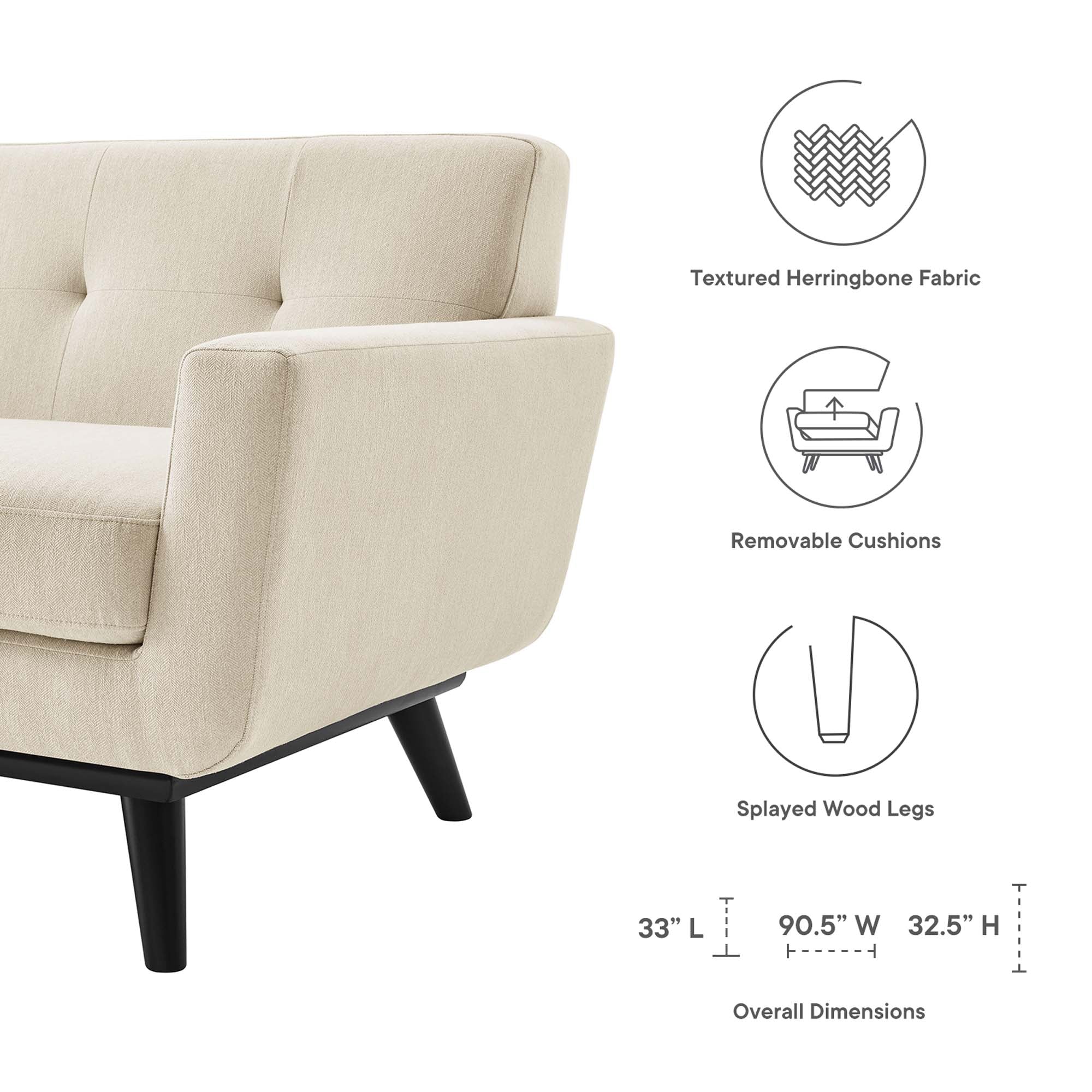 Engage Herringbone Fabric Sofa - Charcoal