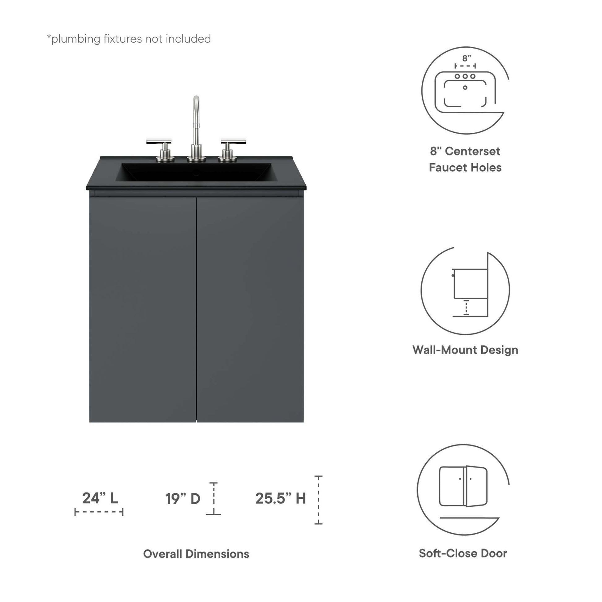 Bryn Wall-Mount Bathroom Vanity Basin Included - Gray White