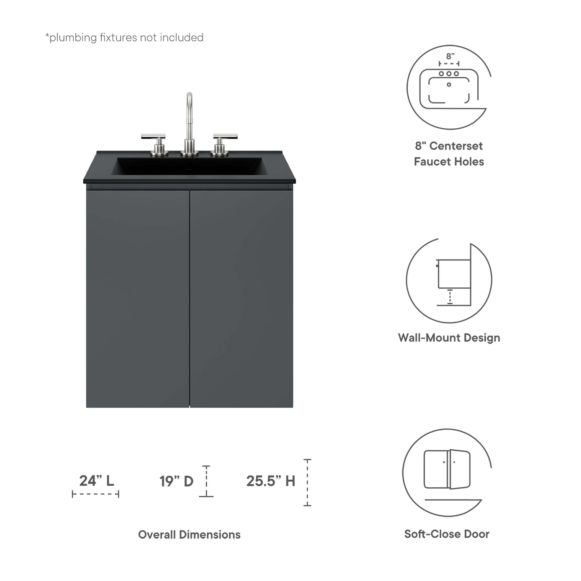 Bryn Wall-Mount Bathroom Vanity Basin Included - Gray White
