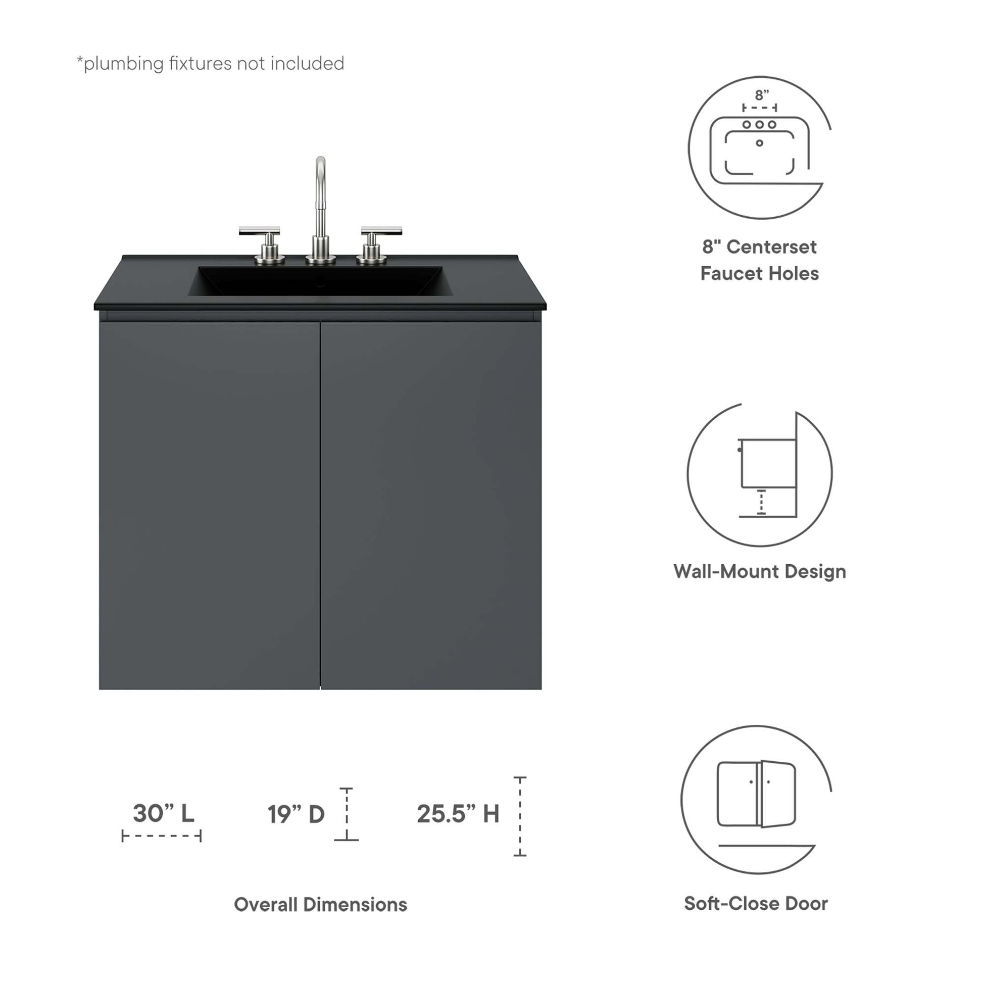 Bryn 30" Wall-Mount Bathroom Vanity - Gray White
